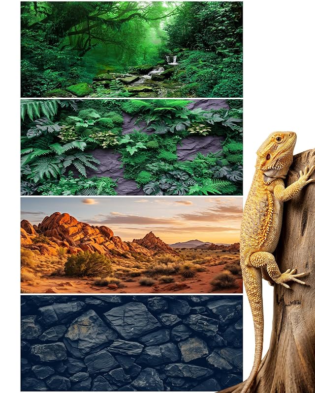 Fundo para Terrário de Poliéster Breling Style2 com Cenários de Deserto e Floresta Tropical, Pacote com 4