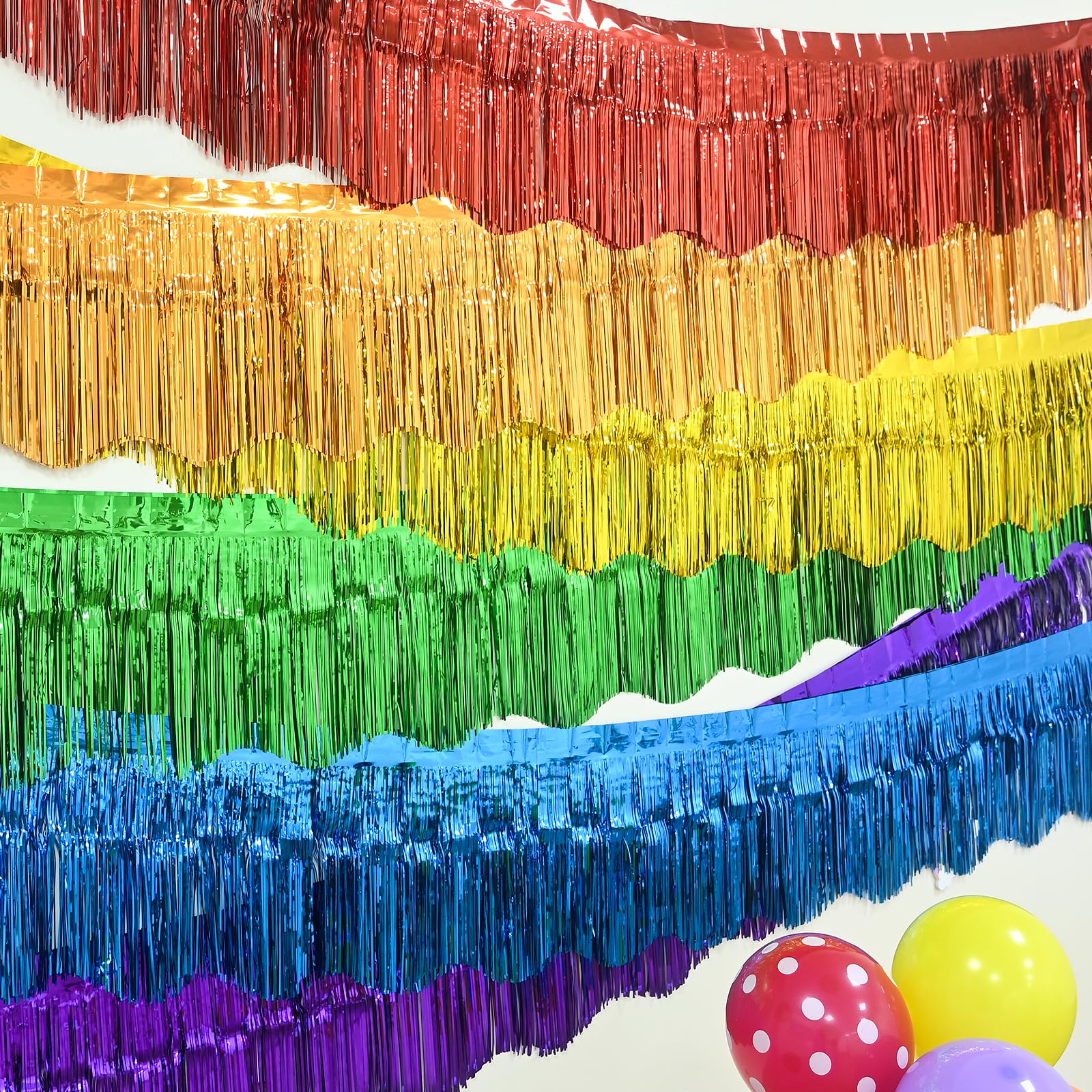 LOLStar Regenbogen-Folien-Fransengirlande, Party-Dekorationen, 6 Stück, Regenbogen-Lametta-Metallic-Glitzer, hängende bunte Tischröcke für Geburtstag, Hochzeit, Weihnachten, Stolz, Monat, Parade