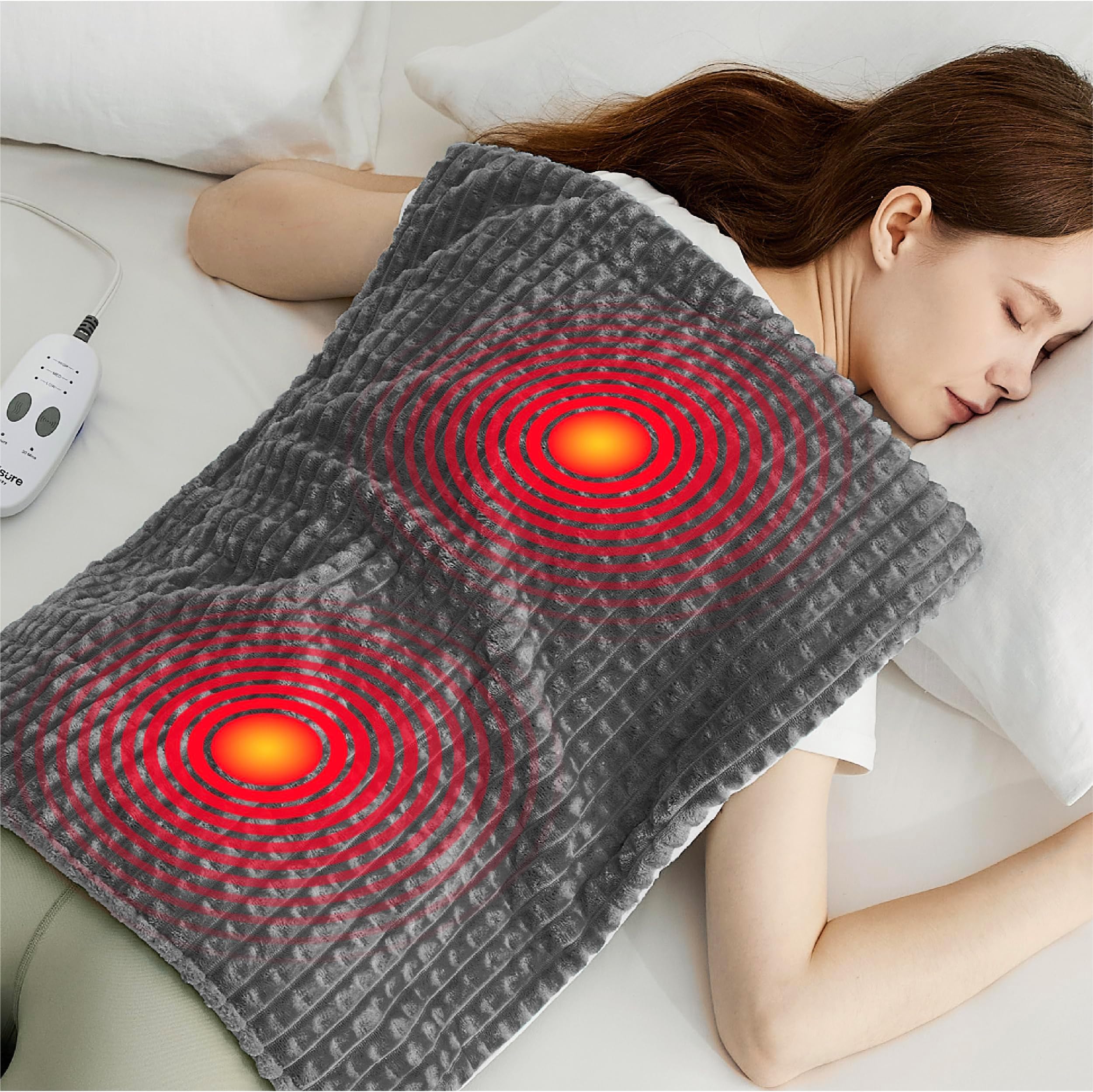 RENPHO Heating Pad For Back Pain Relief & Period Cramps, HSA FSA Eligible, Heat Pad For Neck And Shoulder,12"x24",Christmas Birthday Gifts For Women Men, Gray - View #8