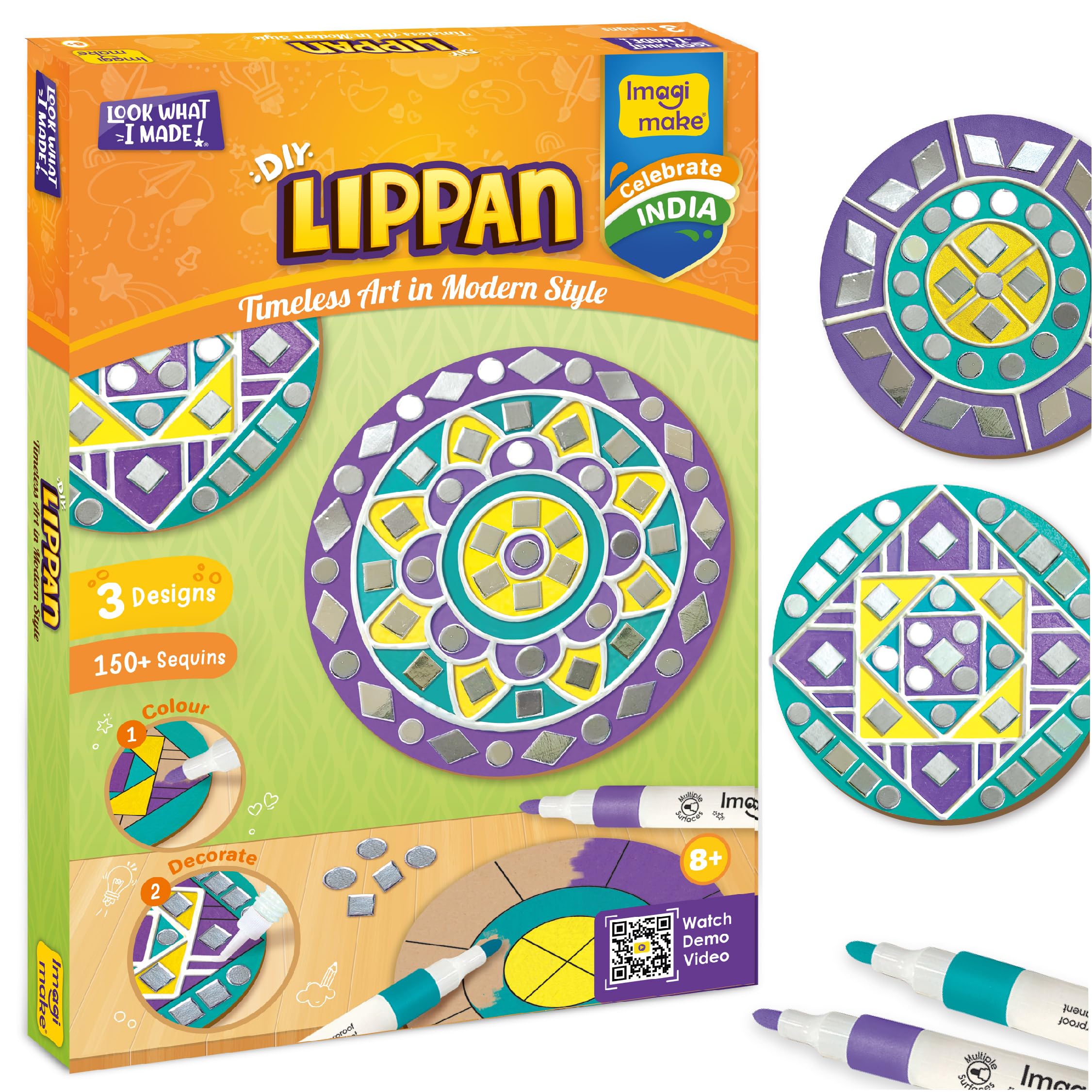 Imagimake DIY Lippan Art Kit for Girls 9-12 | Coloring & Painting Art Kit Set with Water Brush Pen & Stamps | Crafts & Gifts for Kids Age 10-12-picture-18