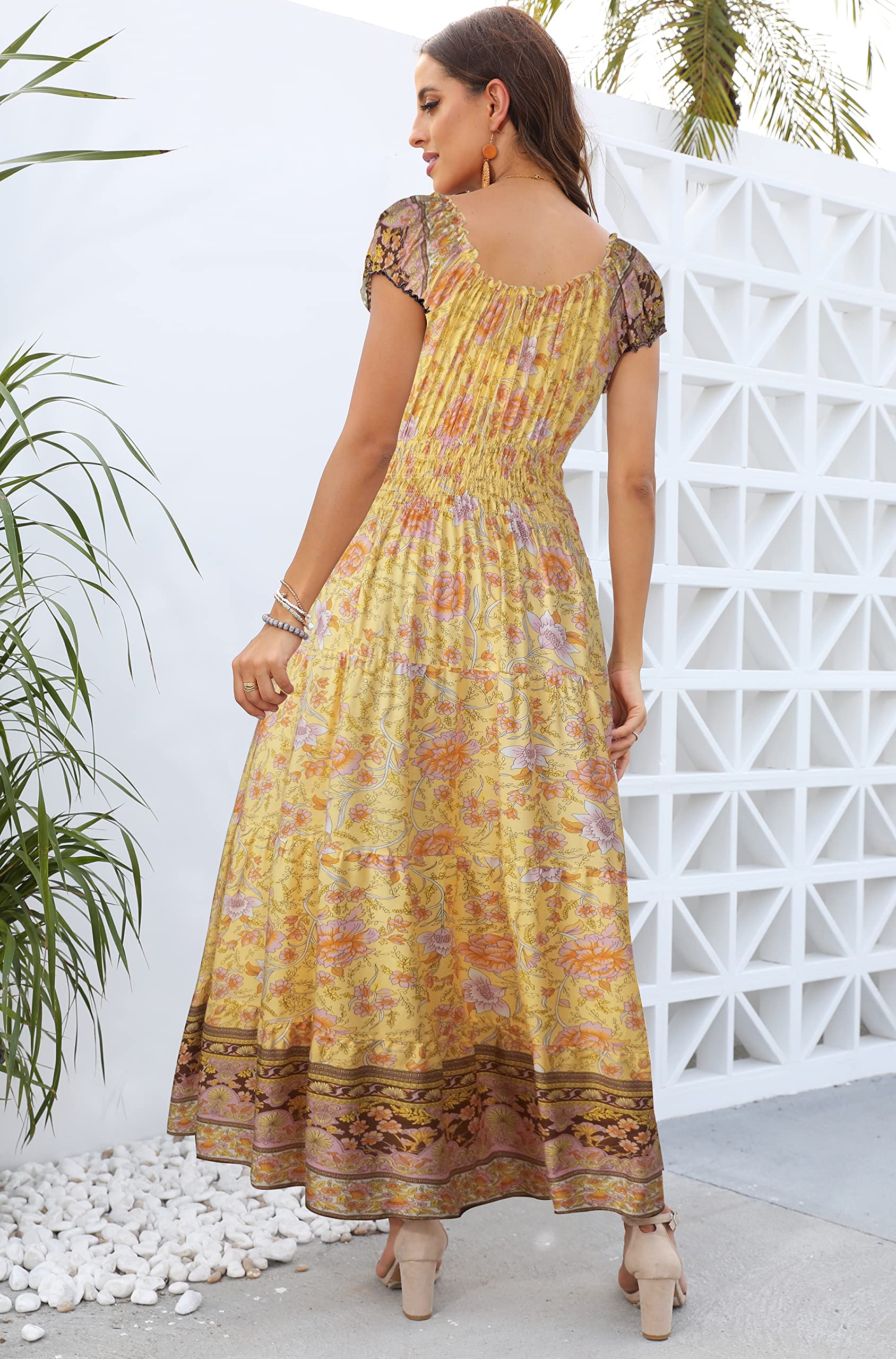 OSTOO Abito Lungo da Donna Estivo 2025 a Maniche Corte Boho con Stampa Floreale a più Livelli Casual fluente