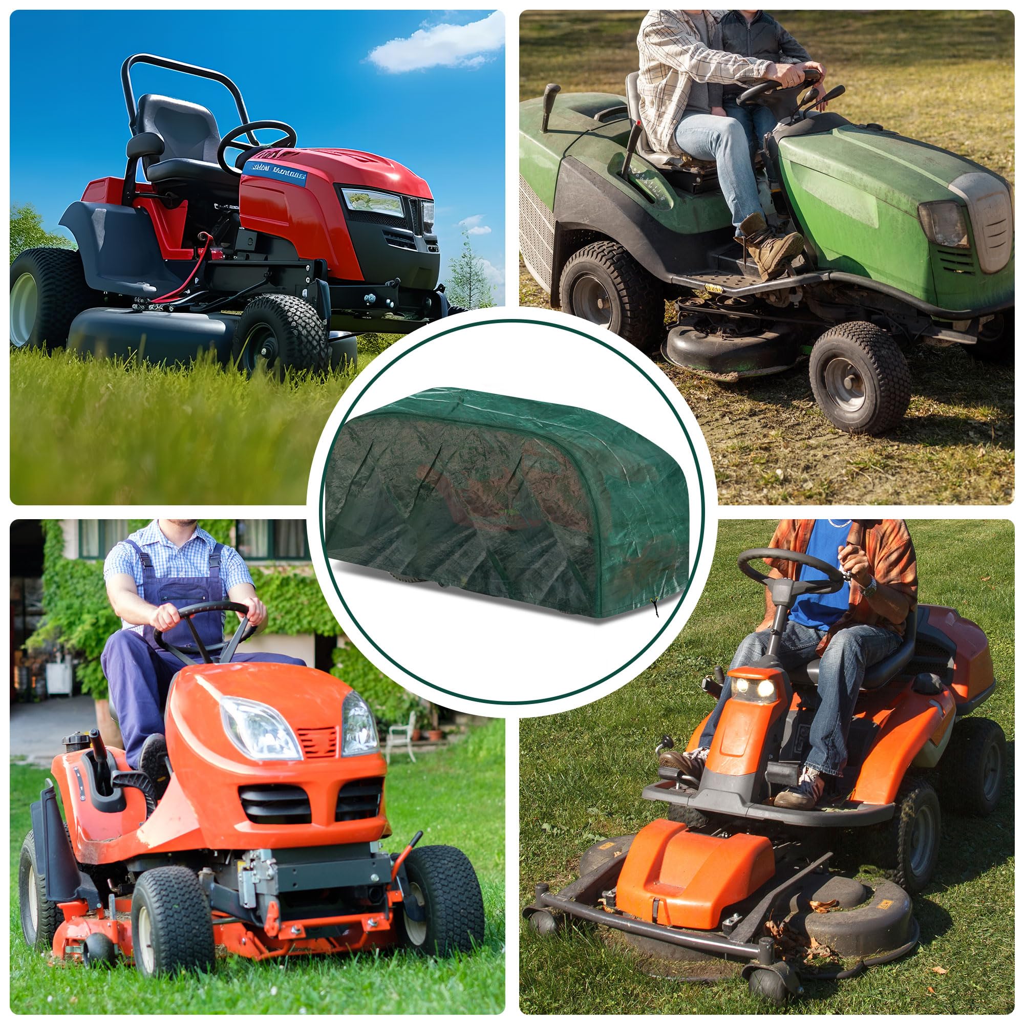 RICHIE Cubierta para cortacésped, cubierta para tractor de césped de jardín al aire libre, impermeable con cordón de dobladillo ajustable, resistente al viento, cubierta para cortacésped, anti-UV (183