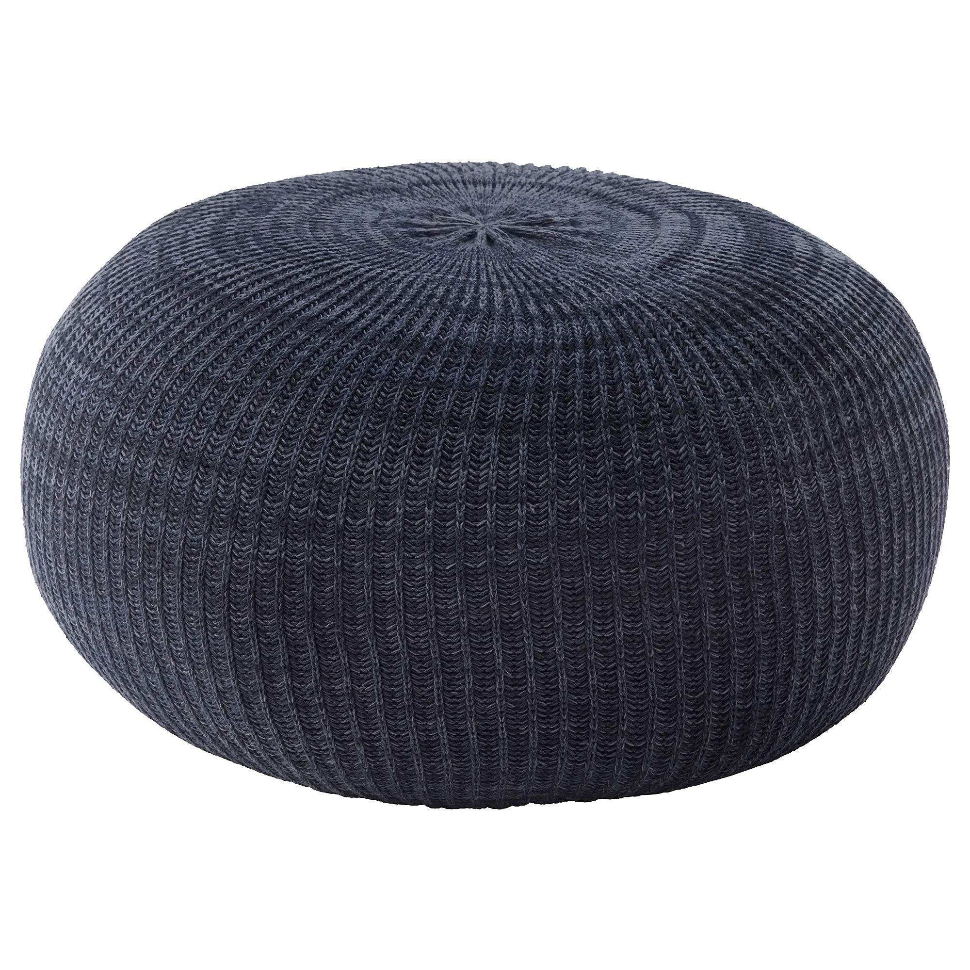 Pouf bleu foncé rond grand format assise salon repose-pieds 71 cm