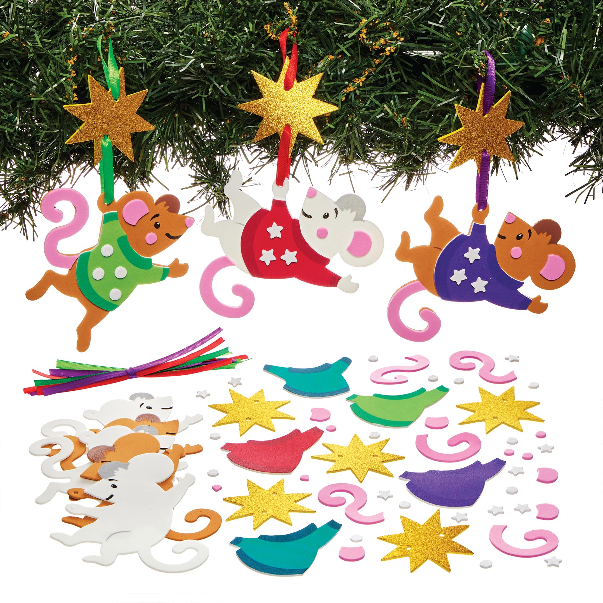 Baker Ross FN317 Christmas Mice Mix and Match Decoration Kits - Pack of 8, Christmas Arts and Crafts for Kids, Christmas Decorations