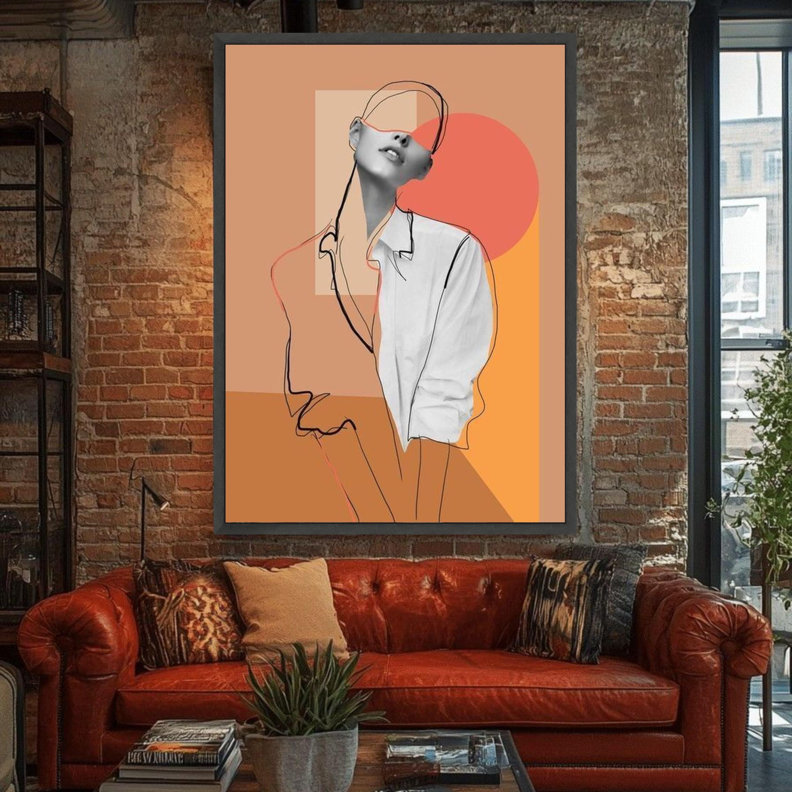 LMYCHENG Abstrakcyjny portret kobiety plakat i druk minimalistyczny obraz liniowy sztuka ścienna geometryczne kształty na płótnie (20 x 30 cm / wewnętrzna rama)