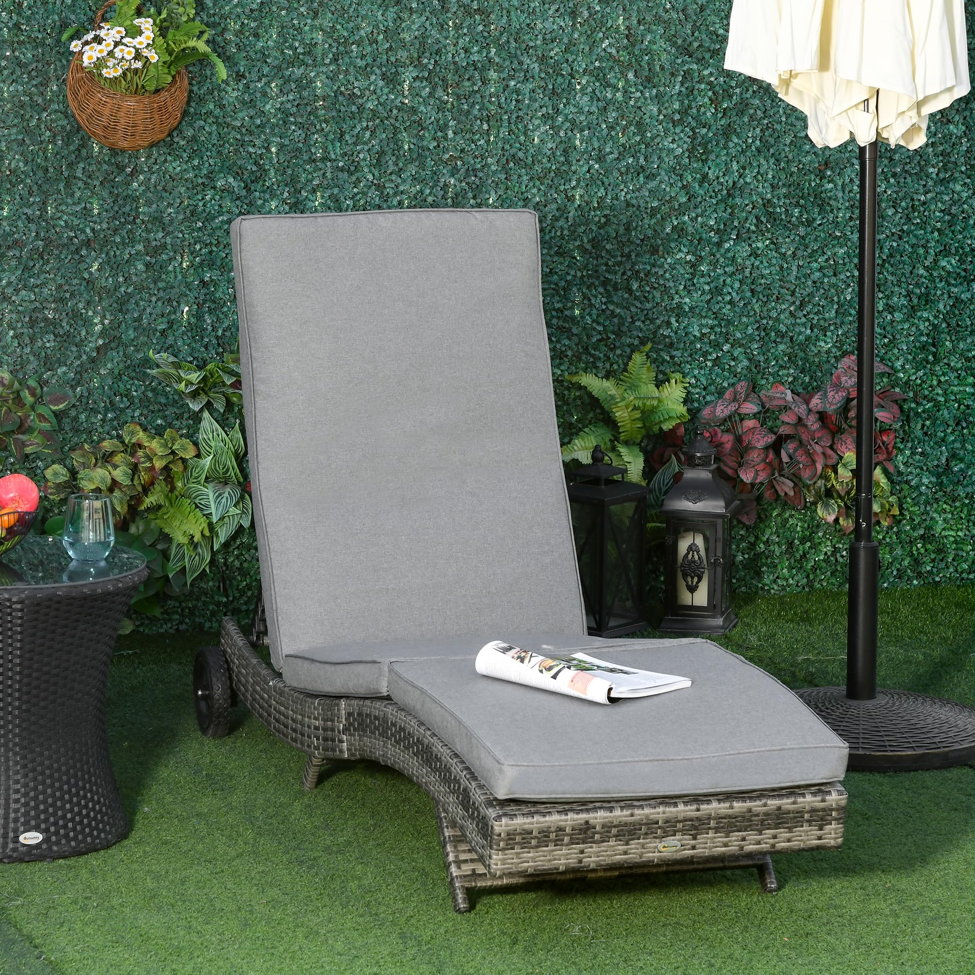 Outsunny Polyrattan Sonnenliege Gartenliege Verstellbar Grau 207x70x70 cm