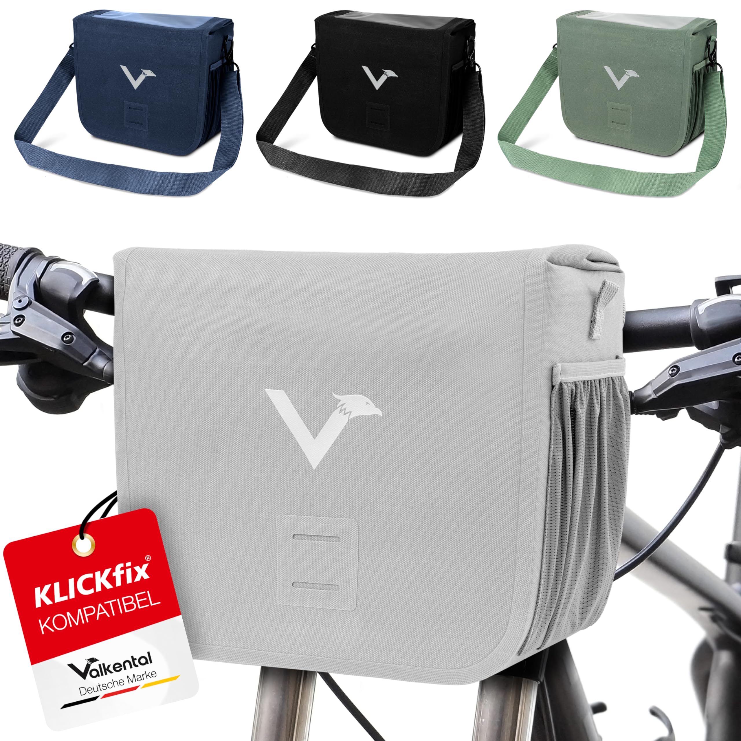 Valkental x KLICKfix - wasserdichte Lenkertasch | 7L Volumen | Robuste  Fahrradtasche mit Magnetverschluss | Inkl. Handyfach | KLICKfix kompatibel  : Amazon.de: Sport & Freizeit