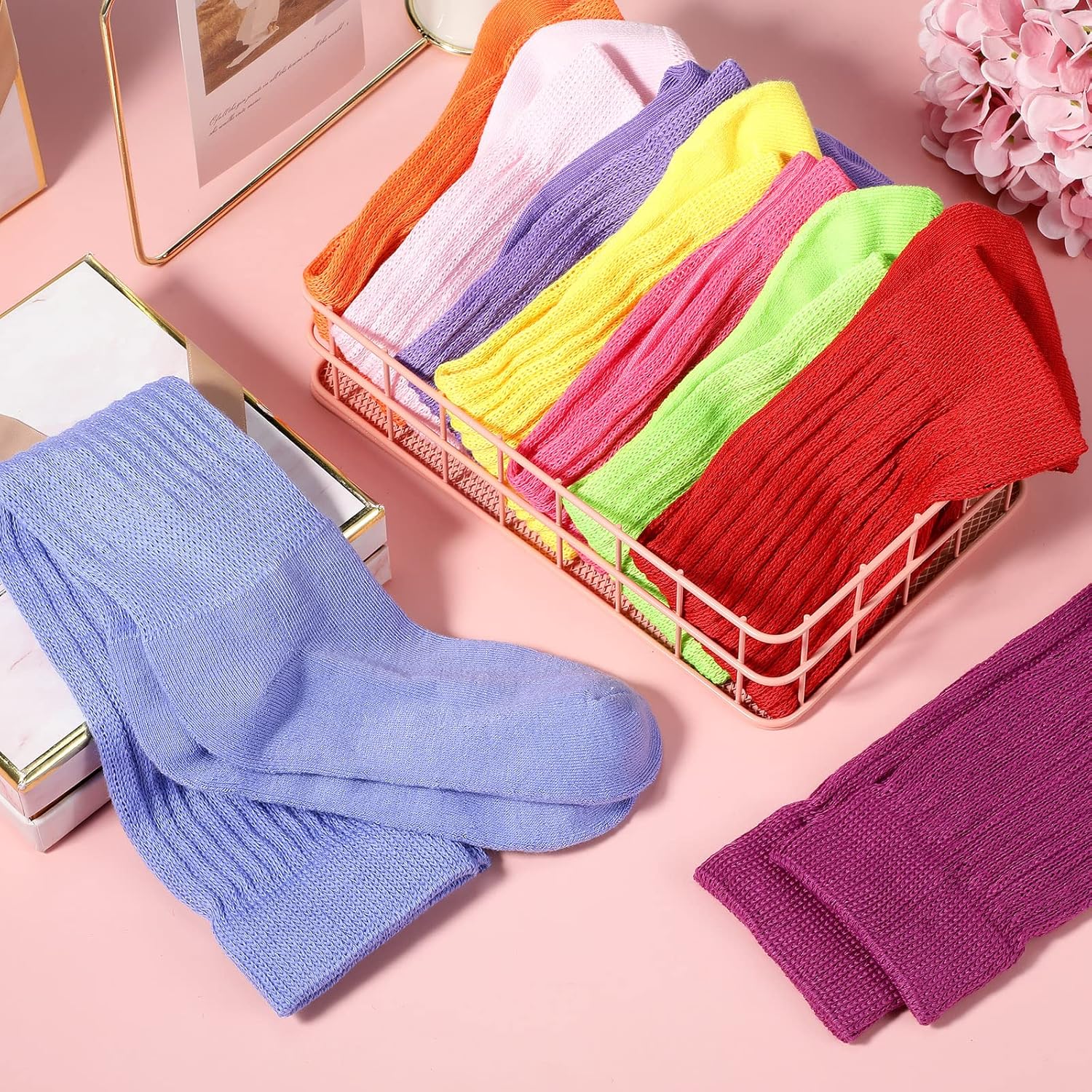 JaGely 18 Pairs Slouch Socks for Women Colorful Slouchy 80s Neon Stacked Socks Elastic Soft Long Scrunchie stocking Boot Gift for Women Christmas, Size 9-11