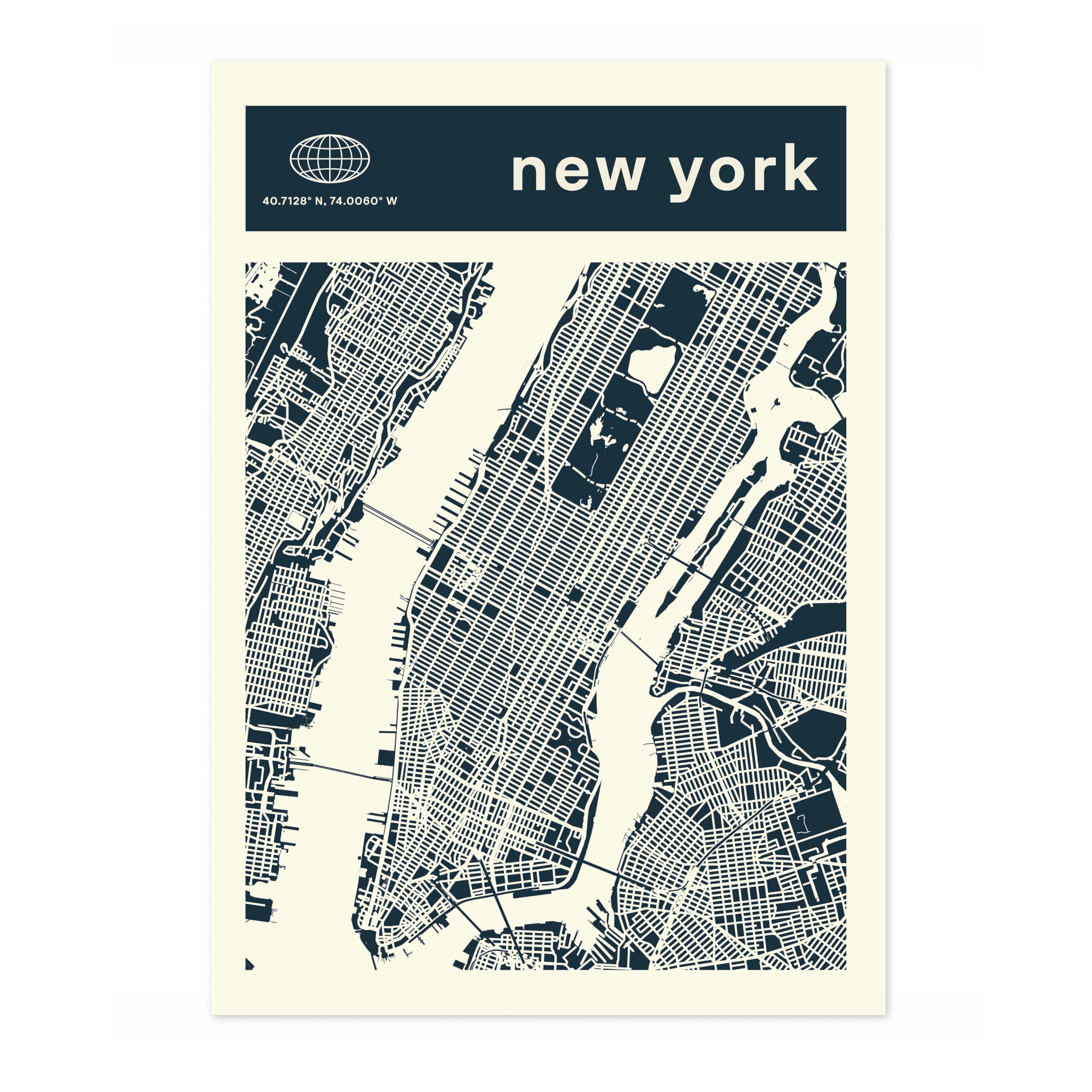 New York Minimalist City Maps Poster, City Coordinates Print, Landmark Apartment Home Decor, A5 (Print Only) - 21x14.8cm