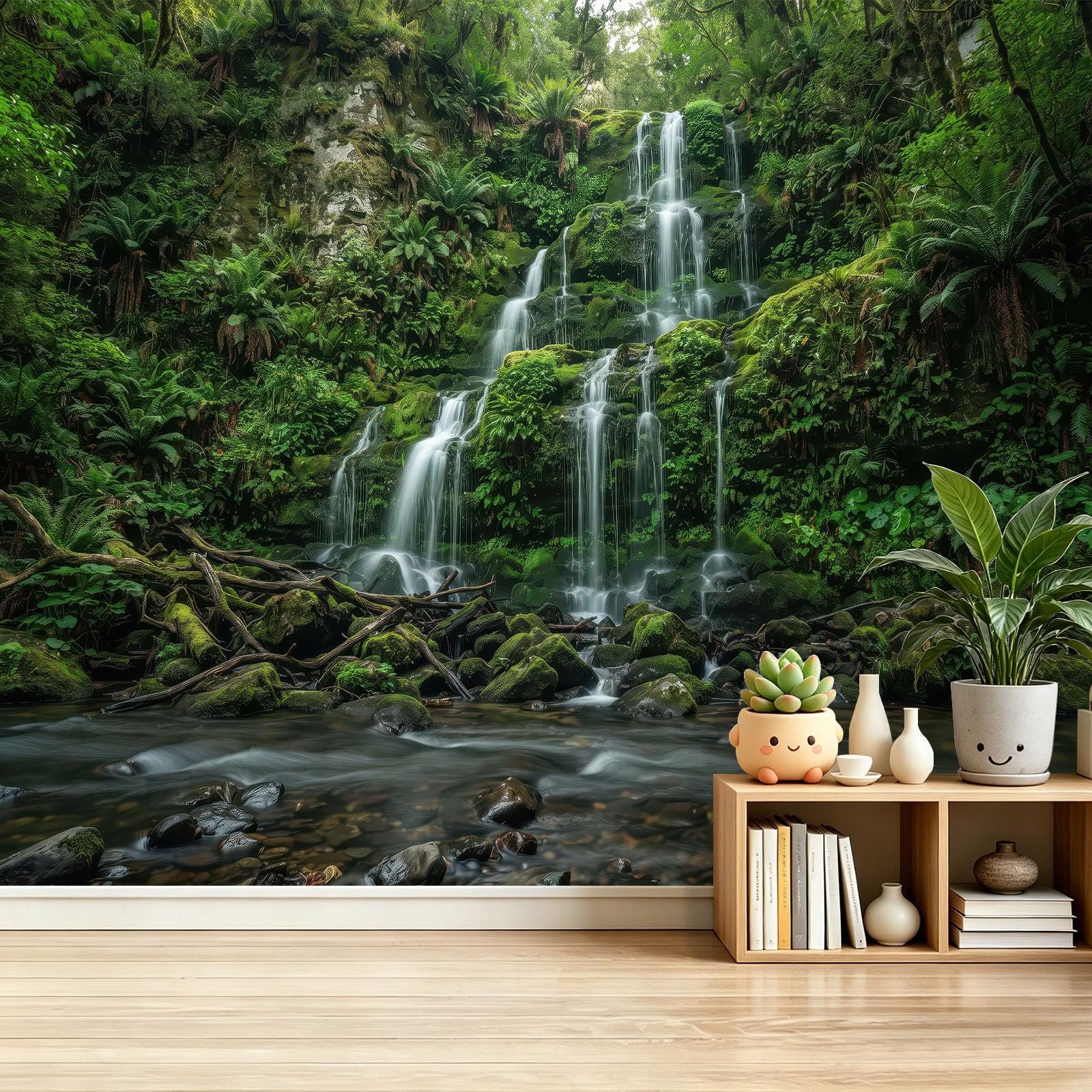 Papier Peint panoramique Forêt Cascade, 200x140 cm (LxH)