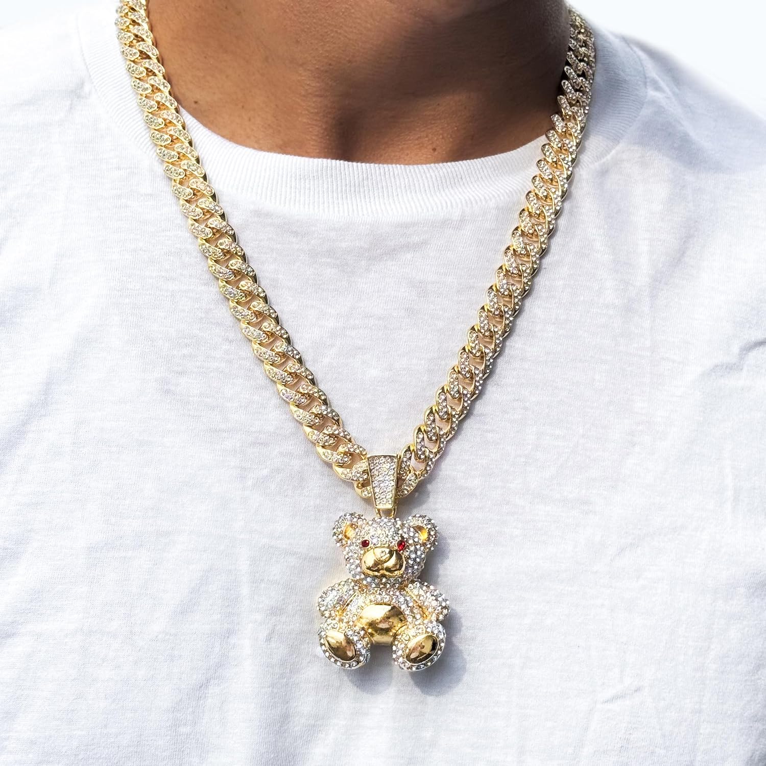 Techno Pave Men's Large CZ Pendant with 12mm Iced Out Cuban Necklace - Streetwear Jewelry