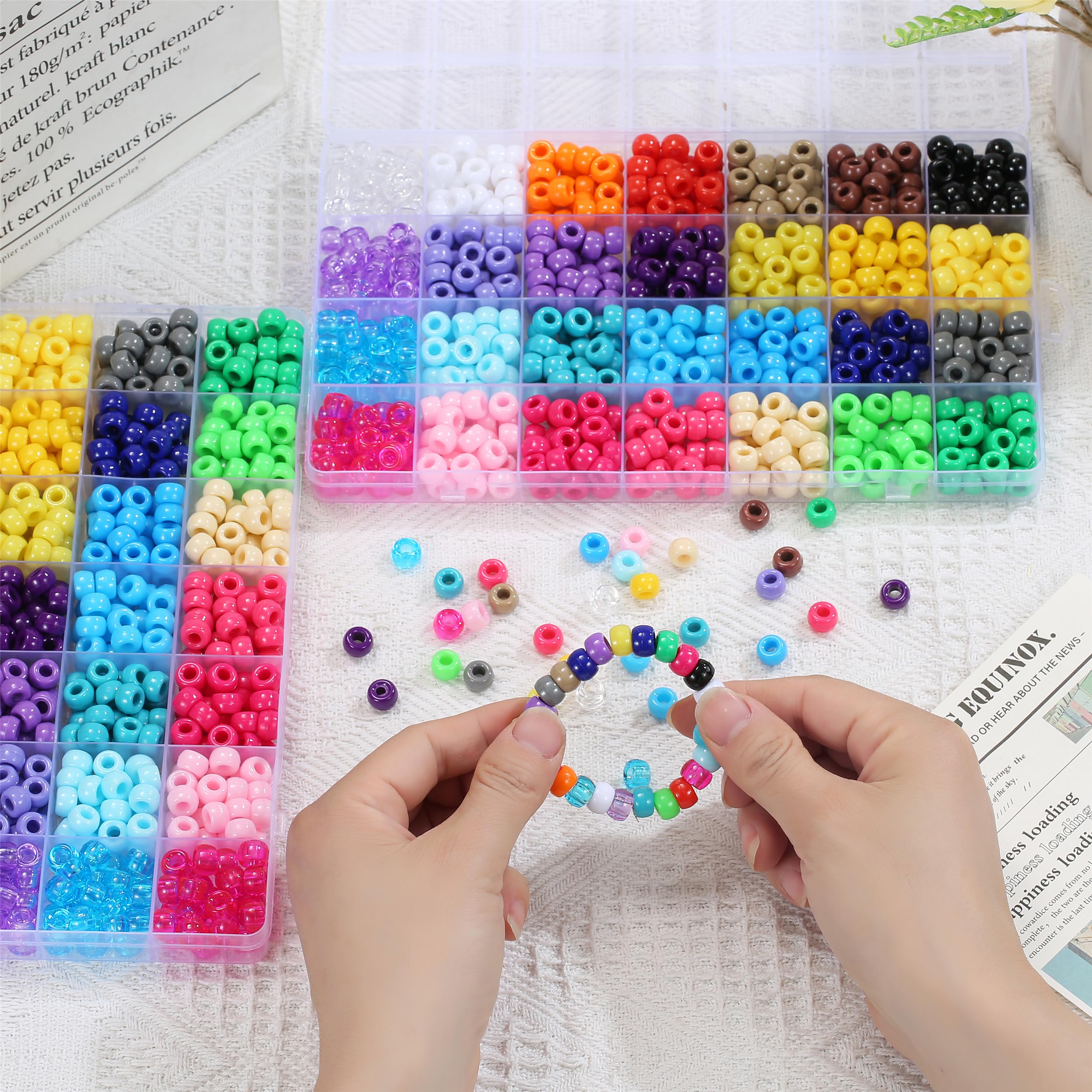 Hudinsun 28 Colors 700pcs Pony Beads for Bracelets, 6x9mm Large Plastic Pony Beads Set Kandi Beads Friendship Bracelet Making Kit for Jewelry Making and DIY Crafts - Image 4
