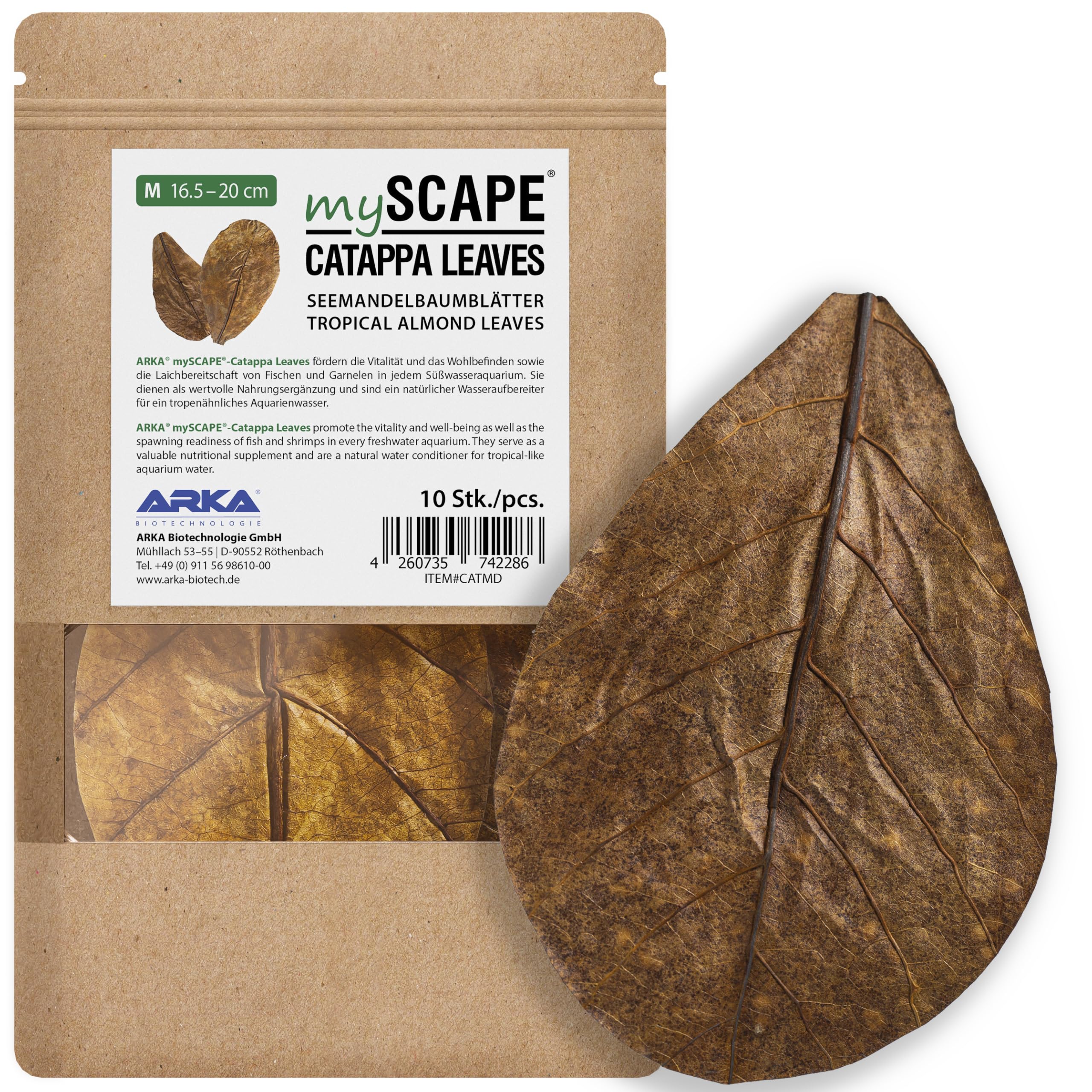 Catappa leaves aquarium – ARKA mySCAPE-CATAPPA 10 pcs (16–20cm) – natural water conditioner for tropical tanks – lowers pH & hardness – promotes fish & shrimp vitality – ideal for breeding & wellbeing