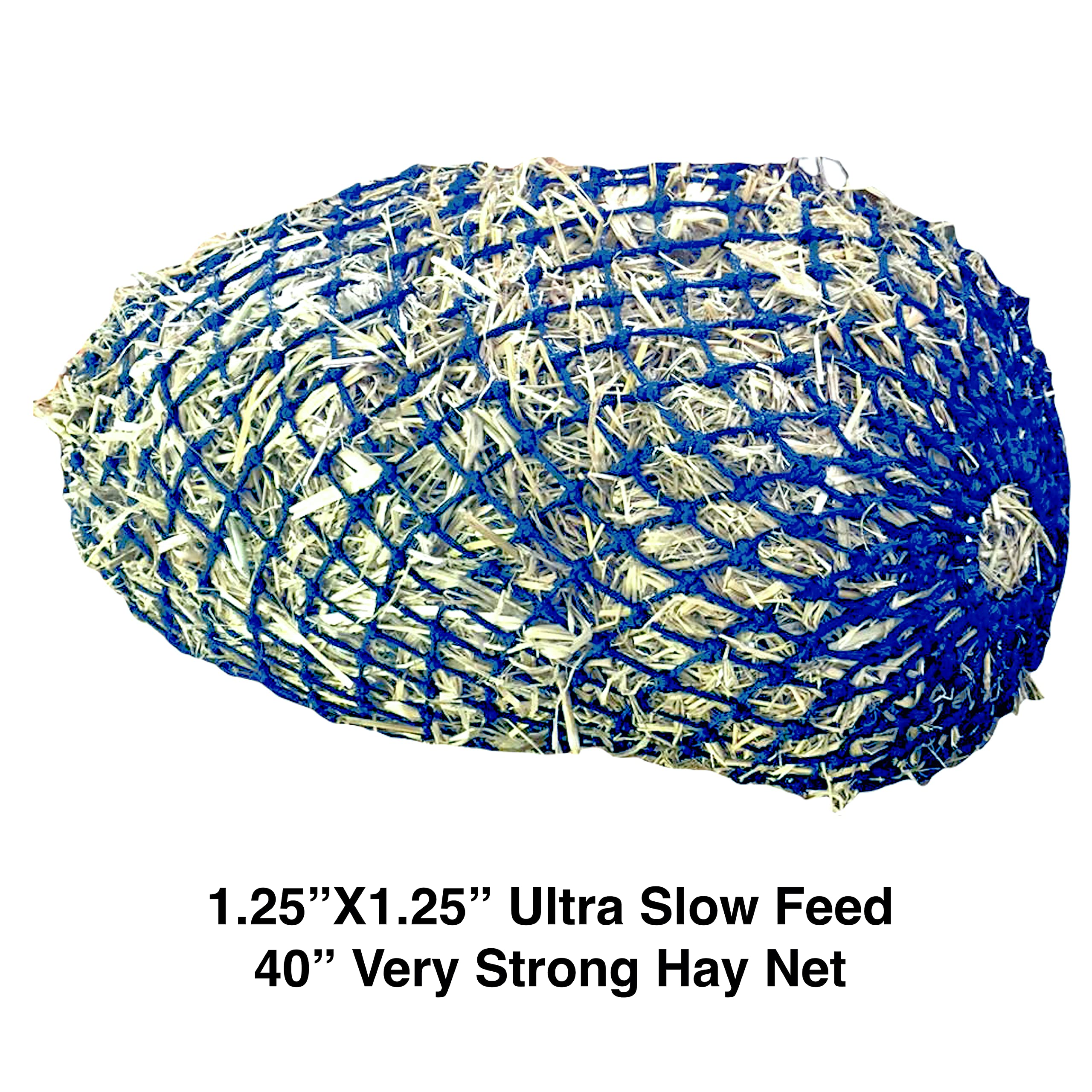 Majestic Ally 1.25”x1.25” Holes Ultra Slow Feed 40” Very Sturdy Hay Net with Bottom Ring for Horses Nylon Rope Hanging - Image 3