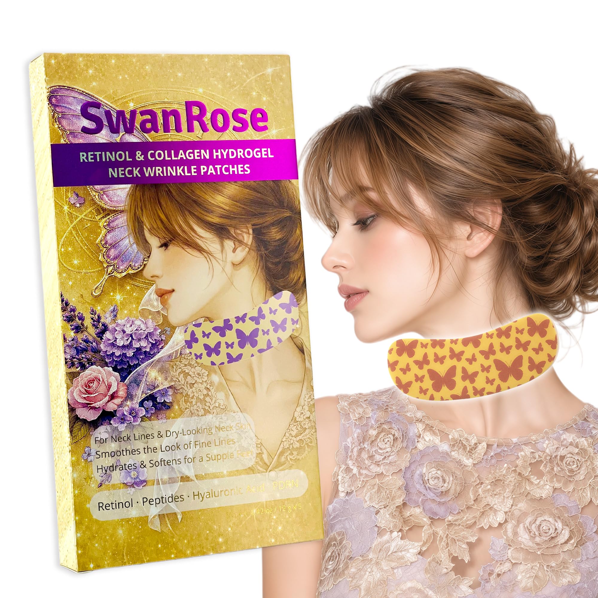 SwanRose Parches de hidrogel para las arrugas del cuello, máscara de
