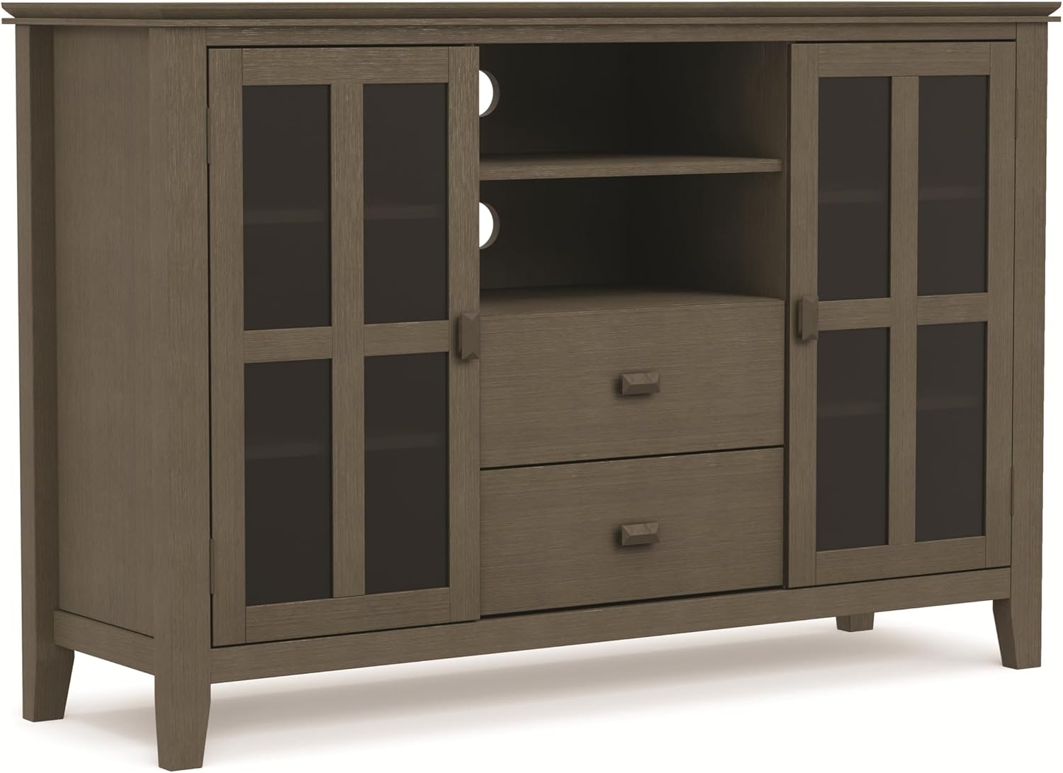 SIMPLIHOME Artisan TV Stand - 53 inch Wide Solid Wood Tall Media Console in Farmhouse Grey, Contemporary Entertainment Center for Living Room for TVs up to 60 Inches with Drawers and Cable Management