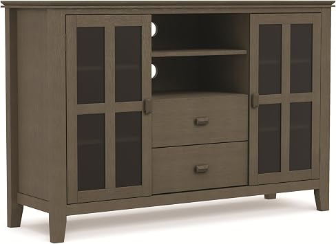 SIMPLIHOME Artisan TV Stand - 53 inch Wide Solid Wood Tall Media Console in Farmhouse Grey, Contemporary Entertainment Center for Living Room for TVs up to 60 Inches with Drawers and Cable Management