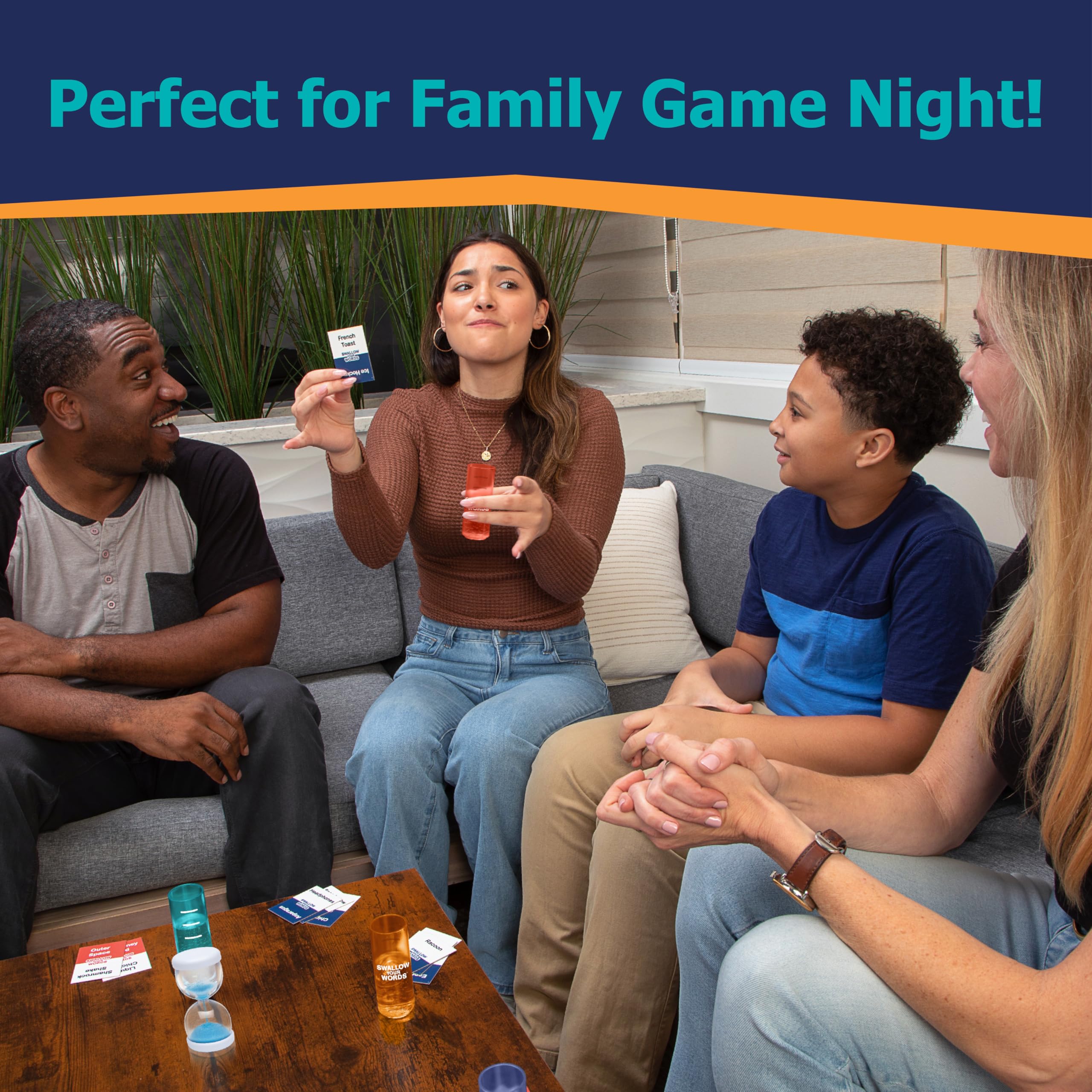 PlayMonster Juegos de cartas Swallow Your Words - Juego de mesa para la noche de juegos familiares, bebe y dilo no lo rocíes, juego multijugador, adivina la frase antes de que se acabe el temporizador