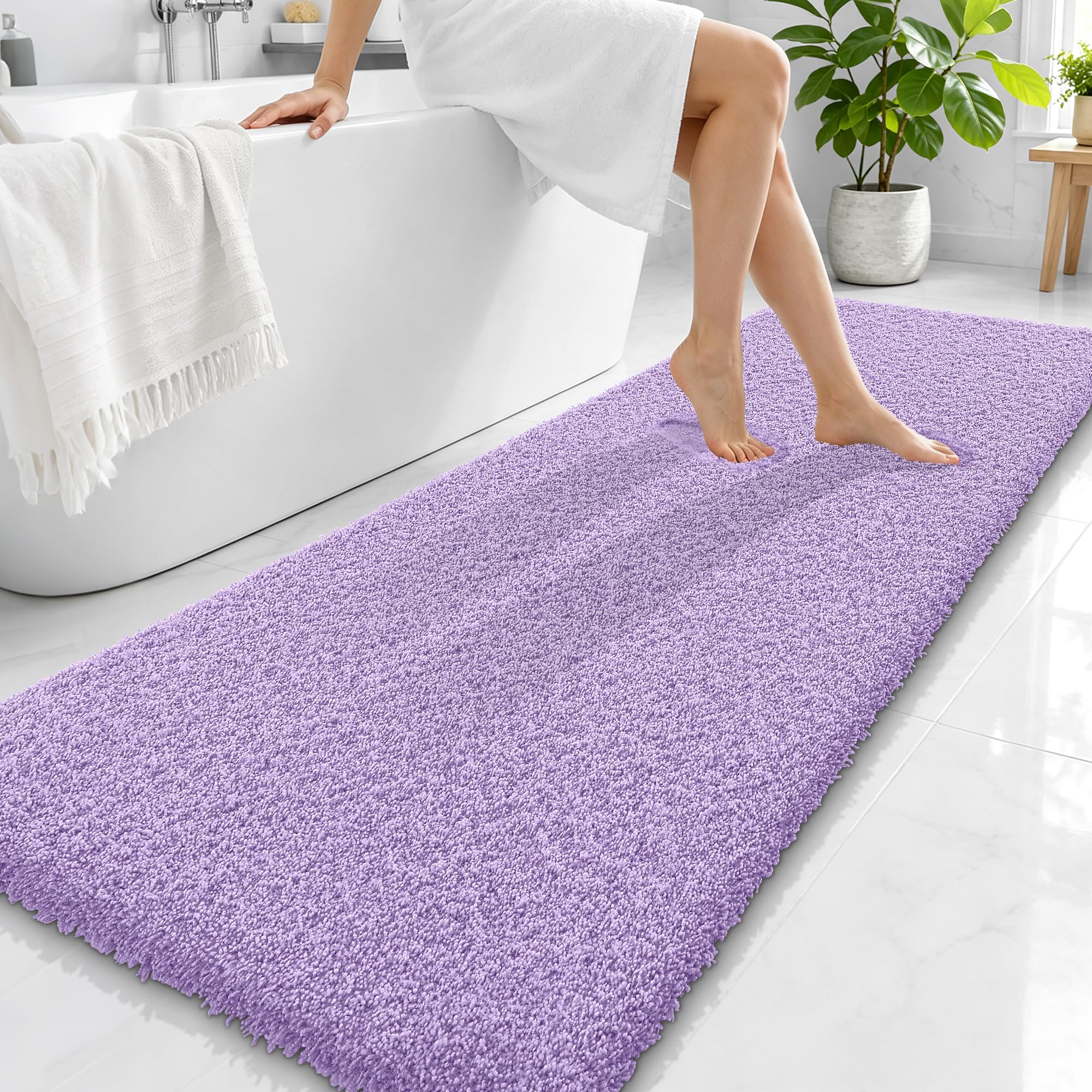 OLANLY Microfiber Bathroom Runner Rugs 70x24, Ultra Soft Bath Mat, Lavender