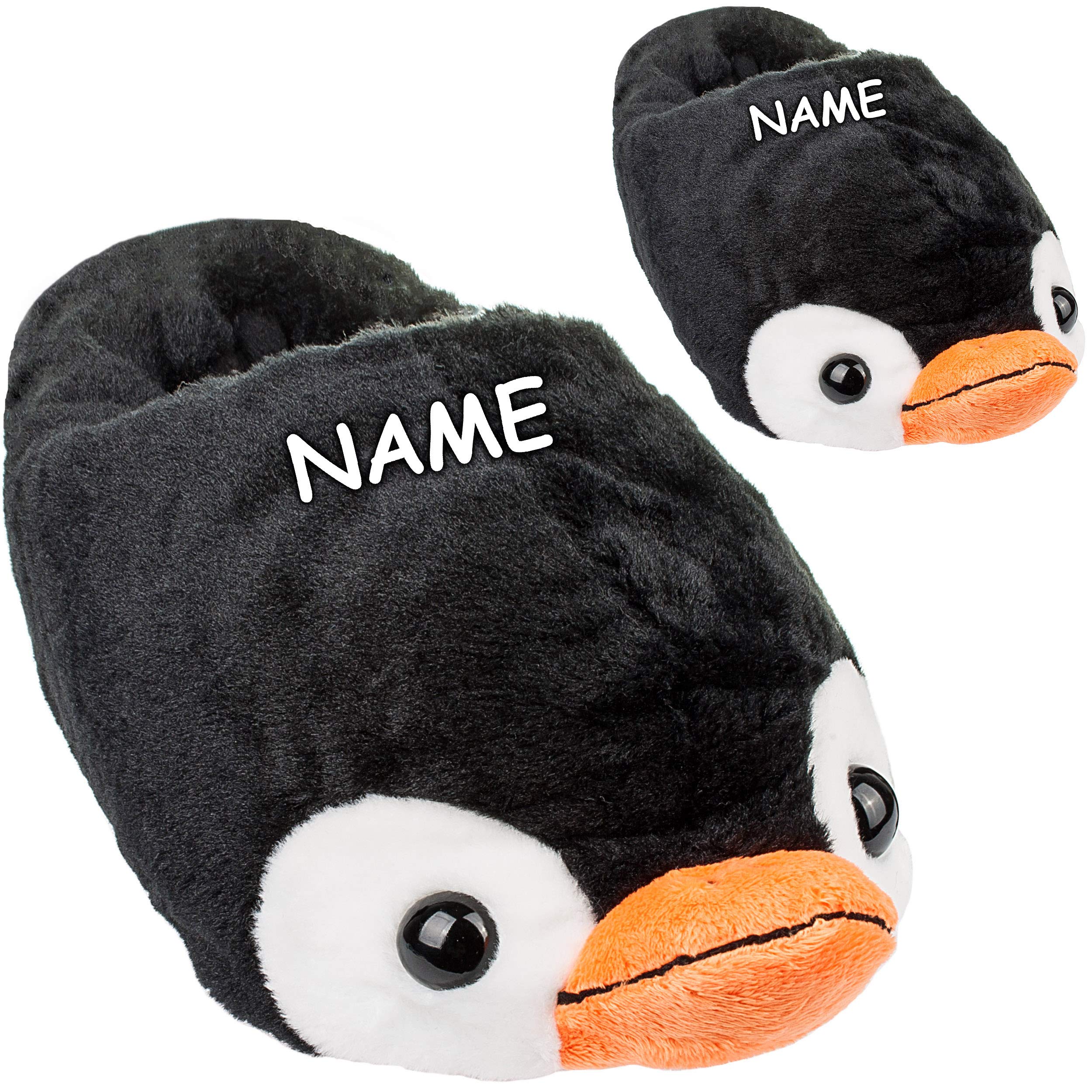 alles-meine.de GmbH Plüsch Hausschuhe - Pinguin - Größe 29-42 EU inkl. Name - Größe frei wählbar schön warm Kuschel - für Kinder & Erwachsene - ABS Sohle rutschfest - Plü..