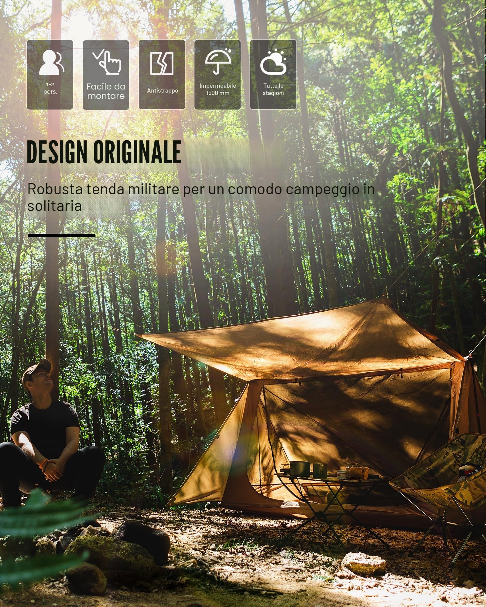 OneTigris Tenda Campeggio 4 Stagioni Rifugio Ultraleggeri per Il Campeggio a Caccia di Escursioni Polyester Taffeta