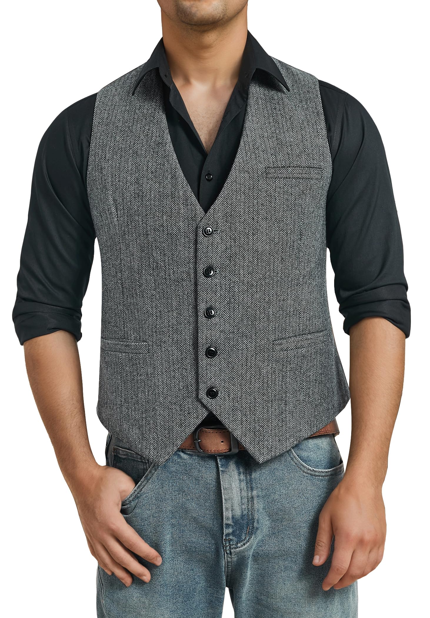 HISDERN Chaleco Formal Hombres Tweed Chaleco Lana Chalecos de Traje para Hombre
