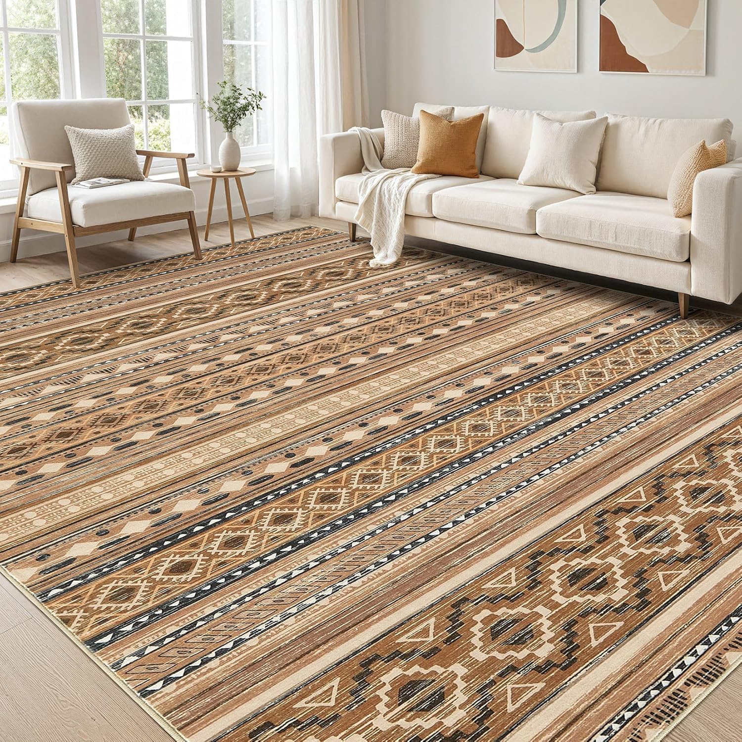 Tapis lavable en machine résistant aux taches pour salon et chambre familiale