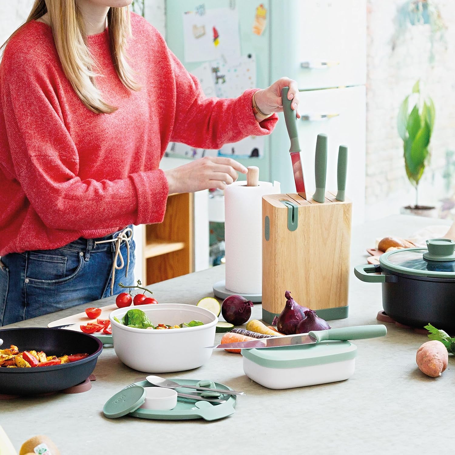 Berghoff Forest 2Pc Carving Knife and Meat Fork Set, Stainless Steel Sharp Blade, Ergonomic Soft Touch Handle, Recycled Material, Kitchen Knife for Slicing Turkey, Ham, BBQ, Steak