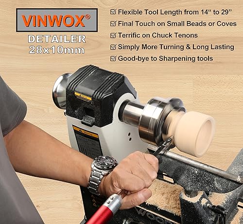 Miniatura 7 de VINWOX Juego de 8 herramientas de torneado de madera de carburo, herramienta de torneado de torno de carburo, incluyendo cuello de cisne hueco, más