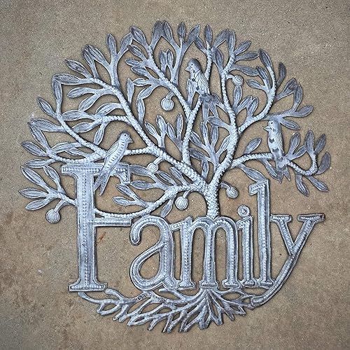 Miniatura 2 de Letrero familiar para colgar en la pared, decoración del árbol de la vida, decoración del hogar para interiores y exteriores, hecho a mano en Haití,