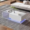 ModernLuxe Modern LED Coffee Table, High Gloss Coffee Table Center Table with Tempered Glass Top and Drawer,100x50x32cm Lighting Controlled via App, Large Storage Space, Easy Assembly, White