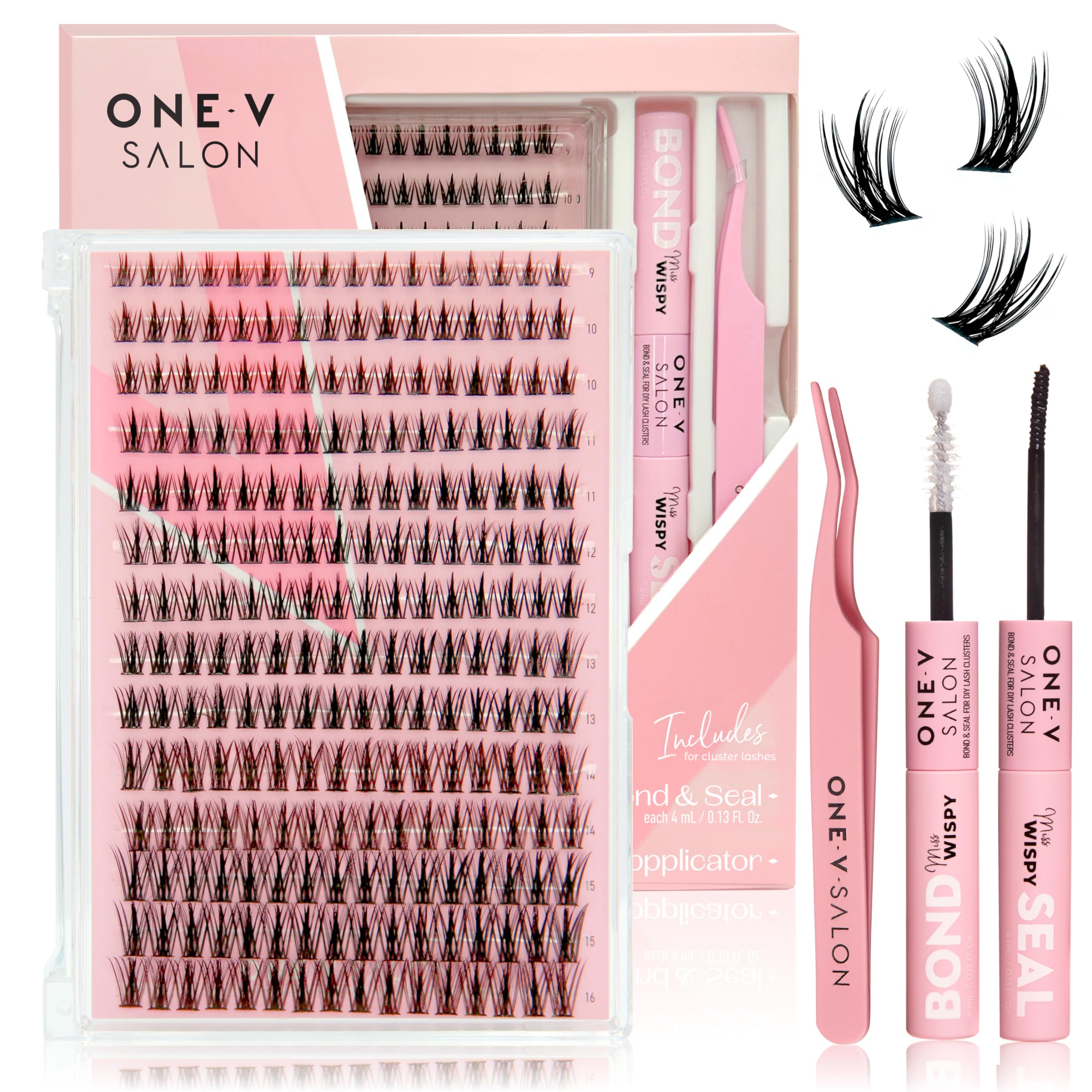 DIY Lash Extension Kit 3-Pack, Includes 224 Pc Miss Wispy Glam Wisp D Curl Lash Clusters + Waterproof Lash Bond and Seal + Eyelash Applicator Tool, Easy DIY Eyelash Extension Supplies