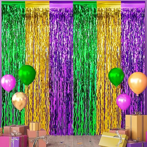 Vista 17 de Paquete de 4 cortinas de flecos de papel metálico a cuadros de coche de carreras de 3.3 pies x 6.6 pies, decoraciones de telón de fondo, serpentinas