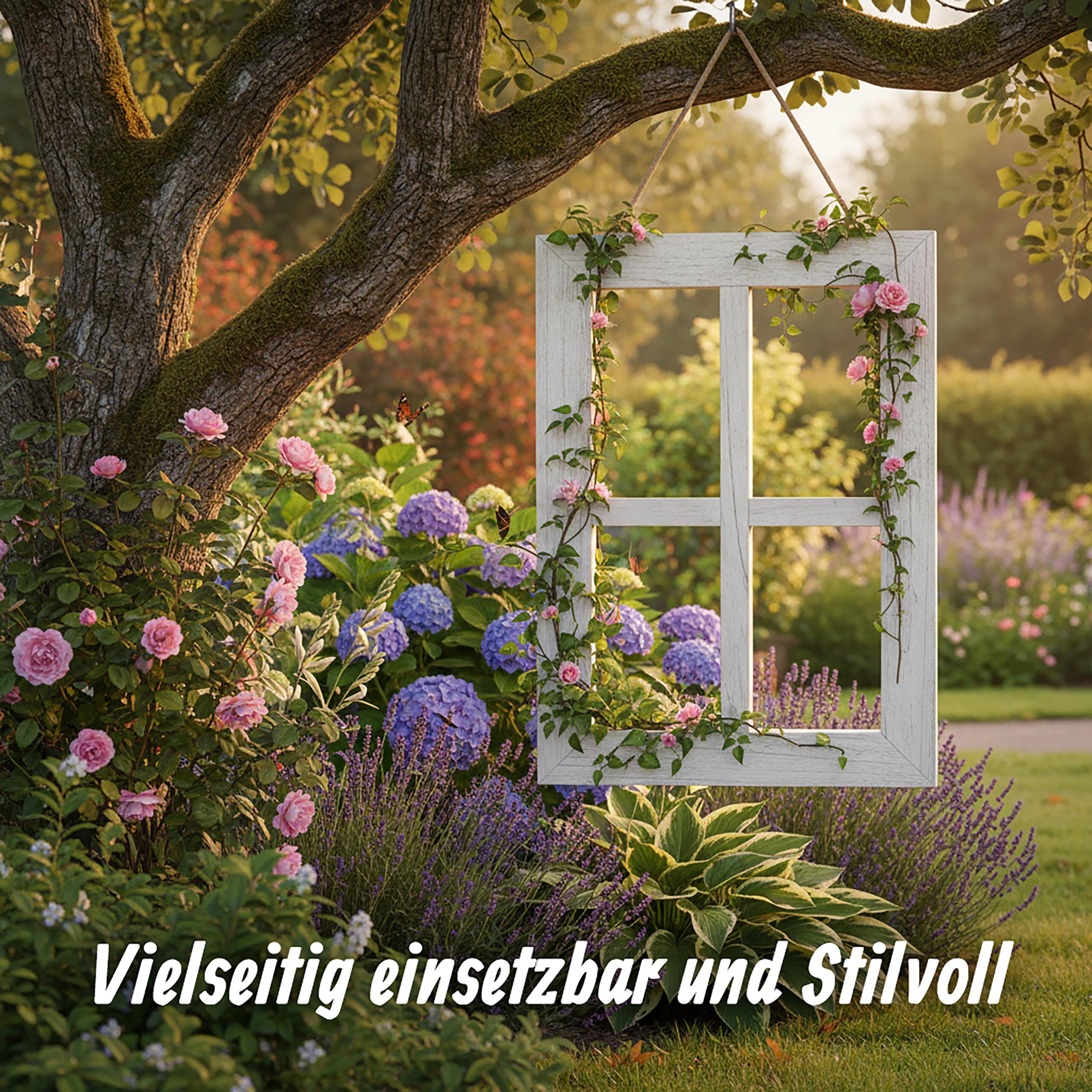 Relaxdays Dekofenster, 2er Set, Fensterrahmen Deko, HB: 40x28 cm, Landhaus, Holzfenster vintage, Sprossenfenster, weiß
