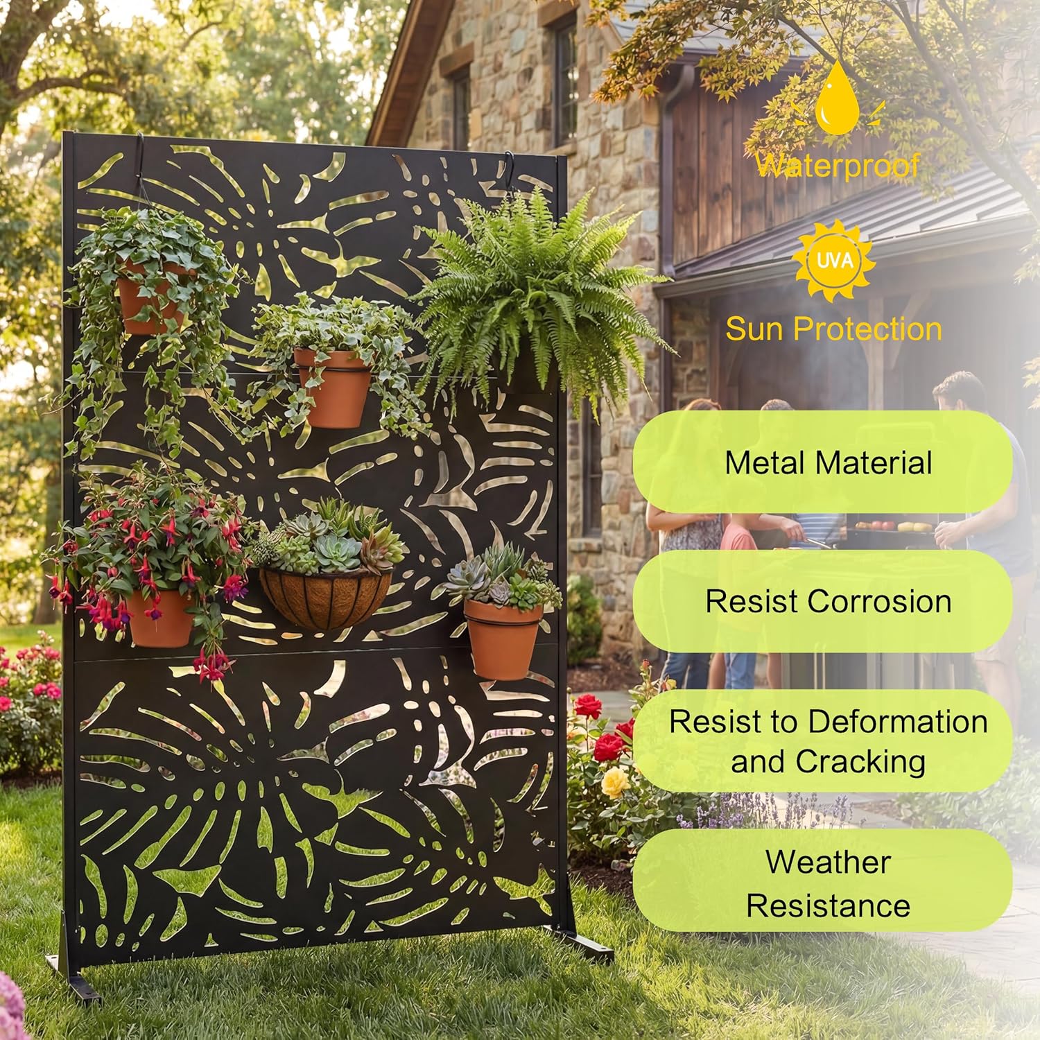 Metal Privacy Screens W3.3Ft X H6Ft Outdoor and Indoor Divider with Free Standing Decorative Privacy Screen for Balcony Patio Garden Room Divider