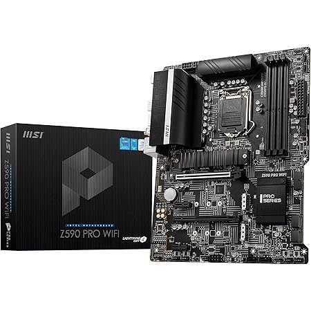 MSI Z590 PRO WIFI Motherboard ATX - Supports Intel Core 11th Gen Processors, LGA 1200 - 12 Duet Rail 55A VRM, DDR4 Boost (5333MHz OC), PCIe 4.0 x16, 3 x M.2 Gen4/3 x4, 4K/60Hz HDMI, 2.5G LAN, Wi-Fi 6E