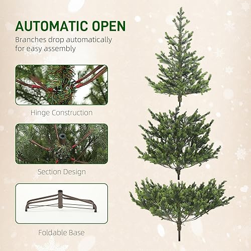 Miniatura 5 de HOMCOM Árbol de Navidad artificial de 6 pies, árbol de cedro realista con 1933 puntas, fácil montaje, árbol de Navidad con bisagras para el hogar,