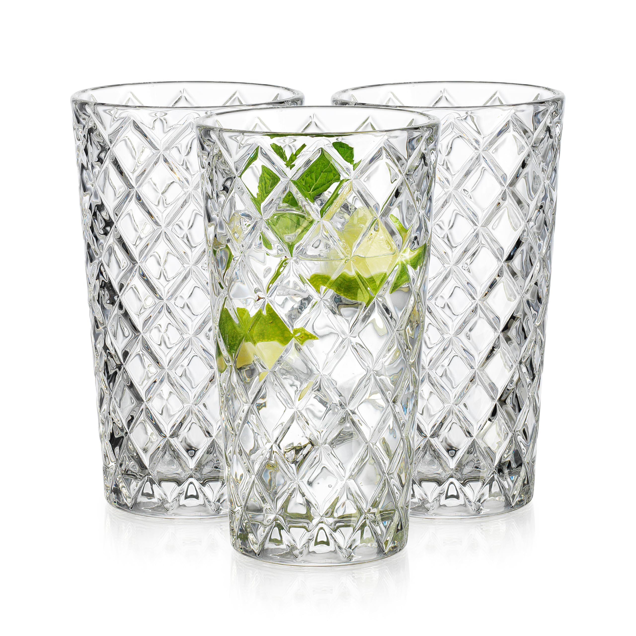 Glavers Drinking Glasses - Set of 10-14oz Highball Glass Cups - Dishwasher Safe Cocktail - Diamond Cut Shape