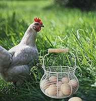 Vista 3 de LINCOUNTRY. Cesta de huevo de gallina para recoger huevos, cesta de huevos de alambre de granja para recoger huevos frescos con asa, cesta de metal