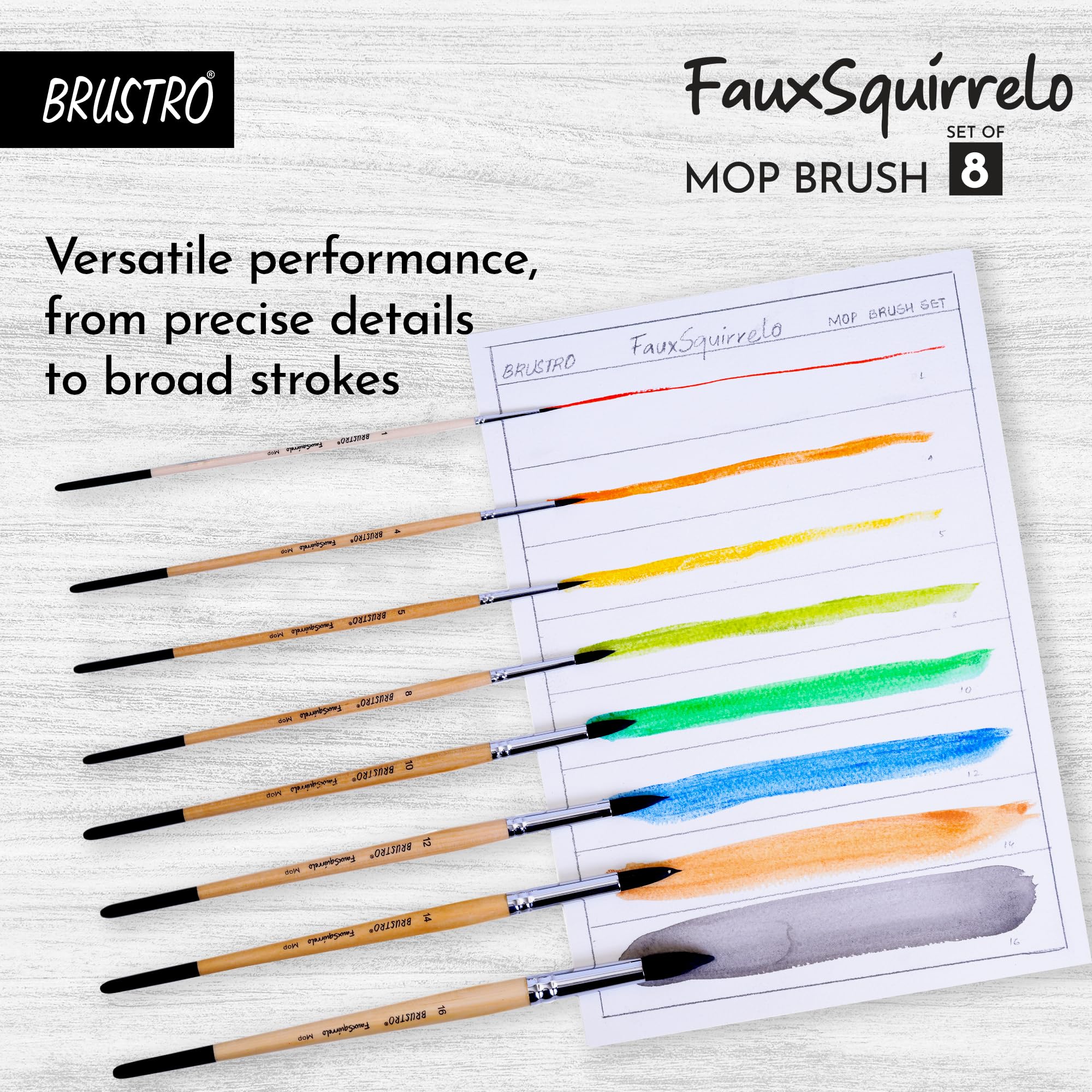 BRUSTRO Faux Squirrelo Mop Brush Set - 8 Brushes -9 BRUSTRO Faux Squirrelo Mop Brush Set - 8 Brushes -9