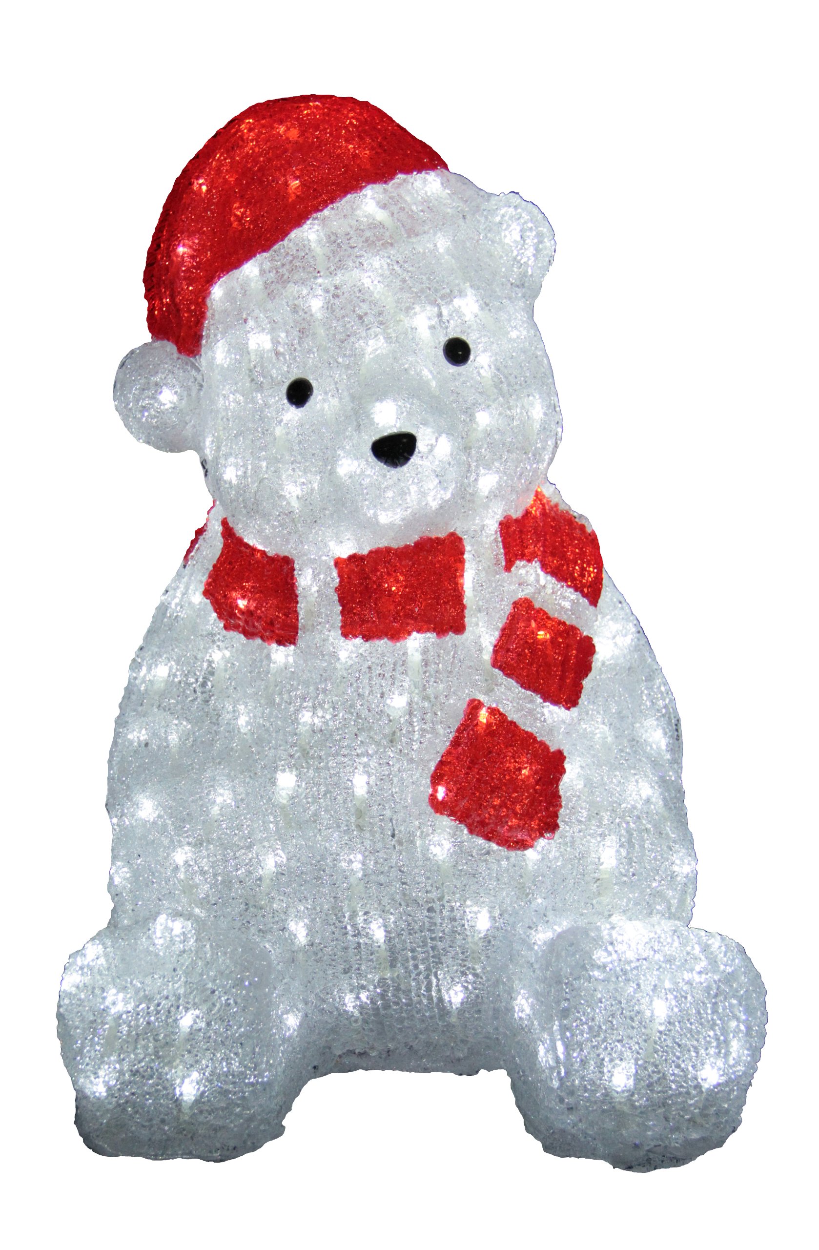XEPA EHX-OS1027 22-Inch Commercial Grade Acrylic Indoor/Outdoor LED Illuminated Polar Bear with Red Hat Sculpture, White