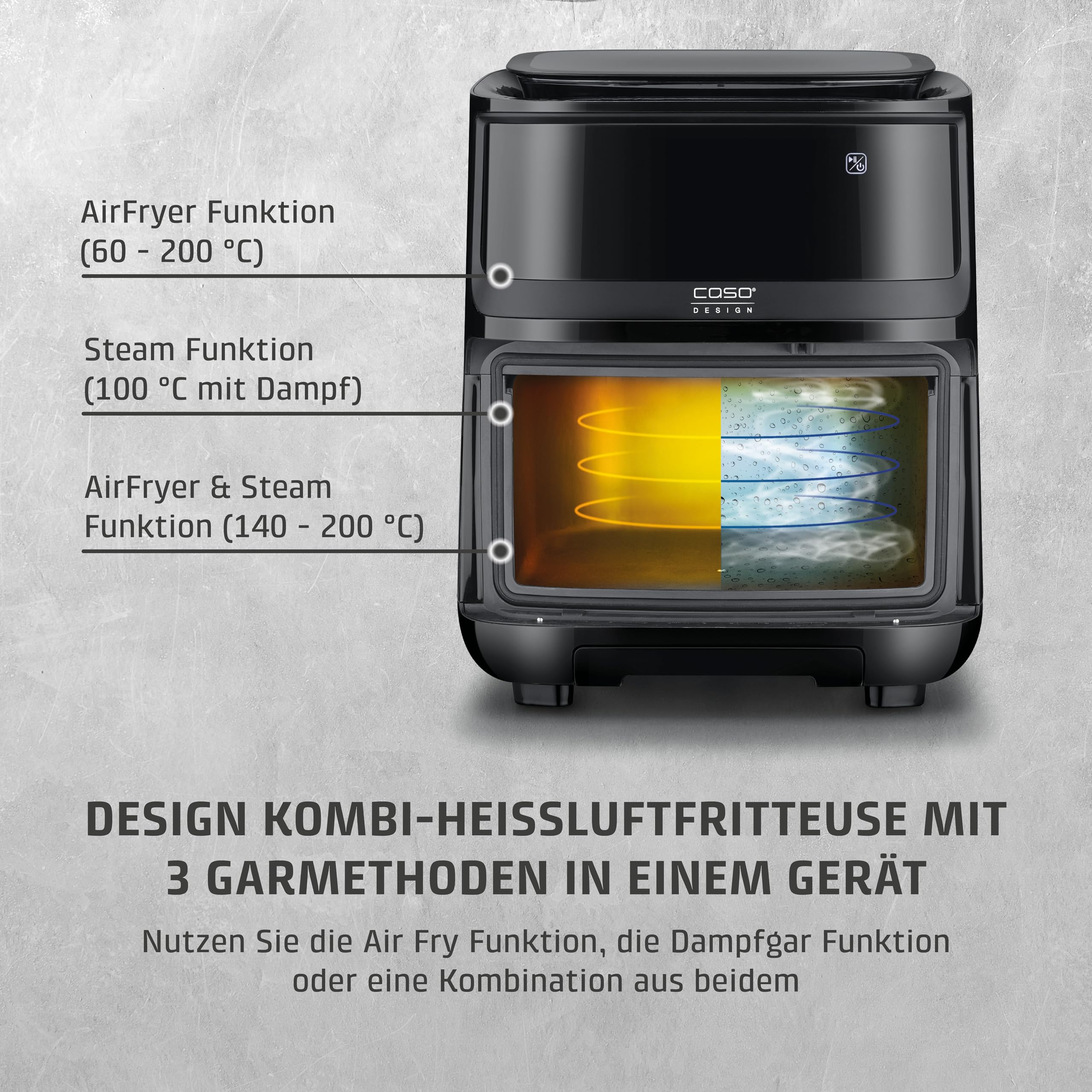 CASO AirFry & Steam 700 - Heißluftfritteuse und Dampfgarer - Testurteil: Sehr Gut, extra großes Korbvolumen 7 Liter, Dampfgarer & Airfryer, Fritteuse ohne Öl/Fett