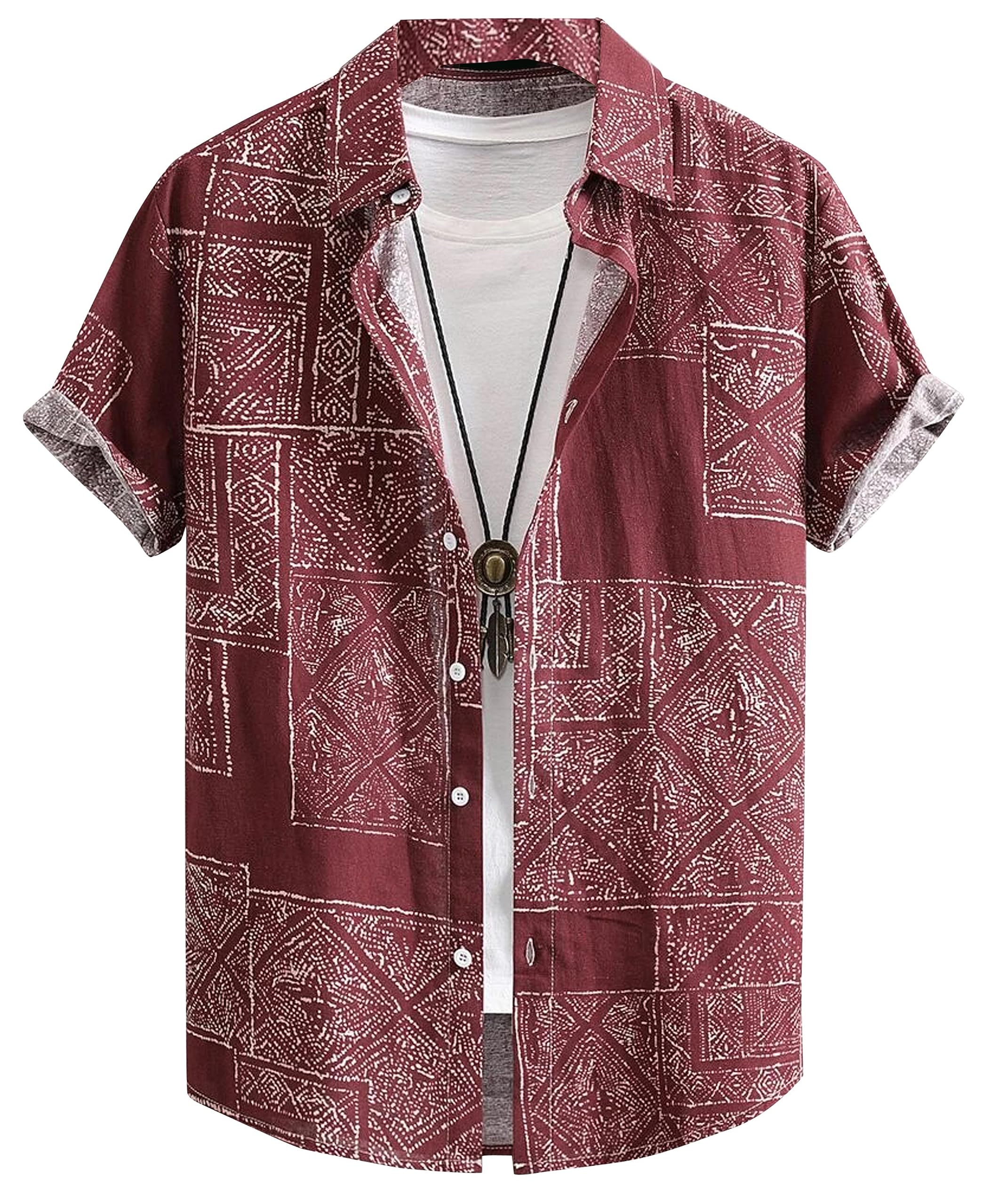 IndoPrimoMen's Regular Fit Poly Cotton Casual Shirt for Men Half Sleeves (Passion)