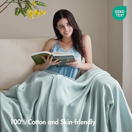 Miniatura 4 de Madison Park Manta ligera de verano 100% algodón egipcio, diseño de punto gofre transpirable, suave y acogedora manta para todas las estaciones para