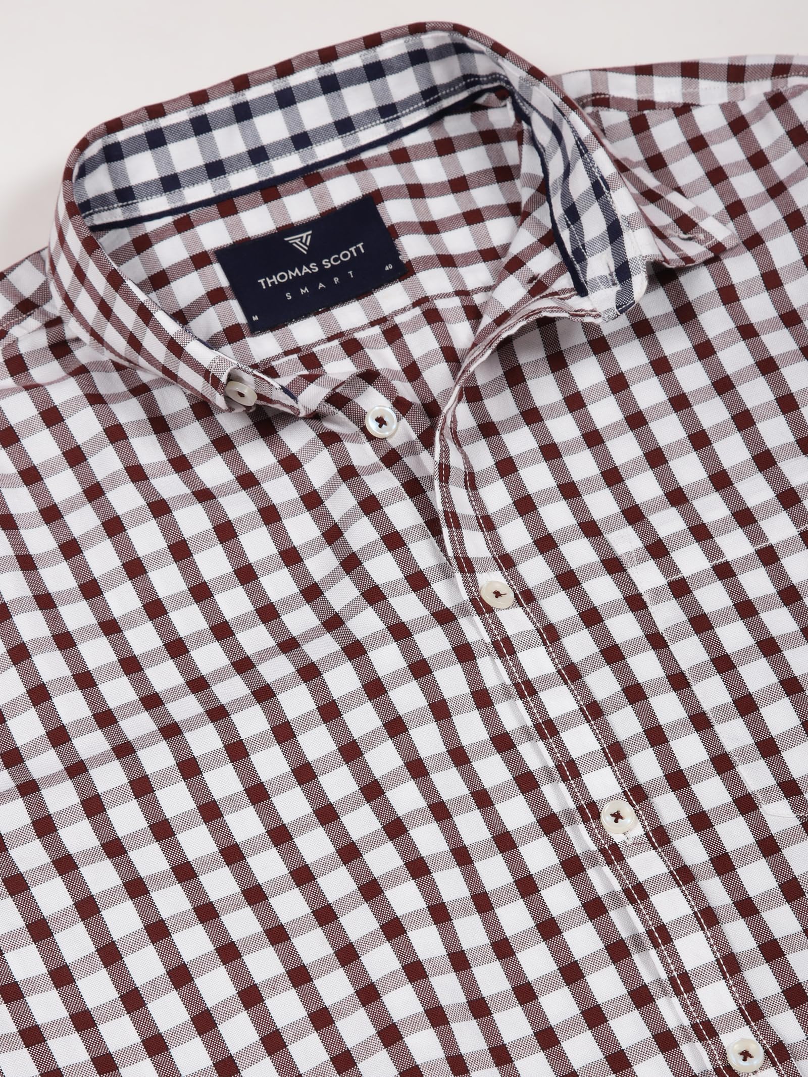 Thomas Scott Uomo 100% Cotone Maniche Piene A Scacchi Camicia Casual