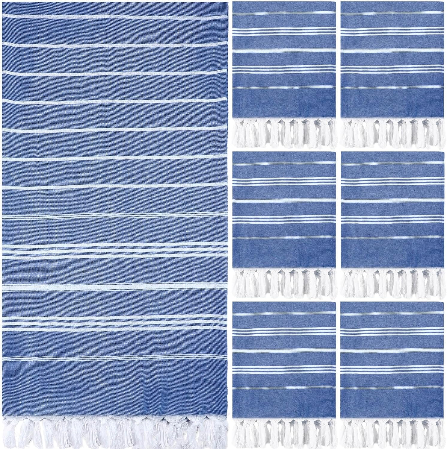 Moukeren 6 Pcs Turkish Beach Towels 35 x 71 Inch Turkish Cotton Travel Towels Large Quick Dry Sand Beach Supplies for Bath, Pool(Royal Blue)
