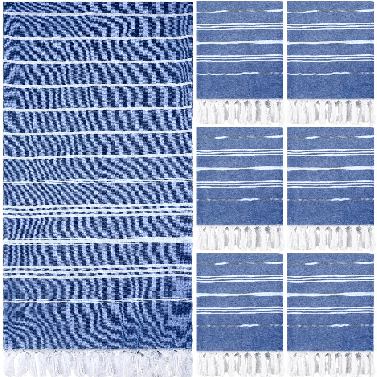 Moukeren 6 Pcs Turkish Beach Towels 35 x 71 Inch Turkish Cotton Travel Towels Quick Dry Sand Beach Towels Large Beach Towels Turkish Towels Travel Towels for Beach, Bath, Pool (Royal Blue)