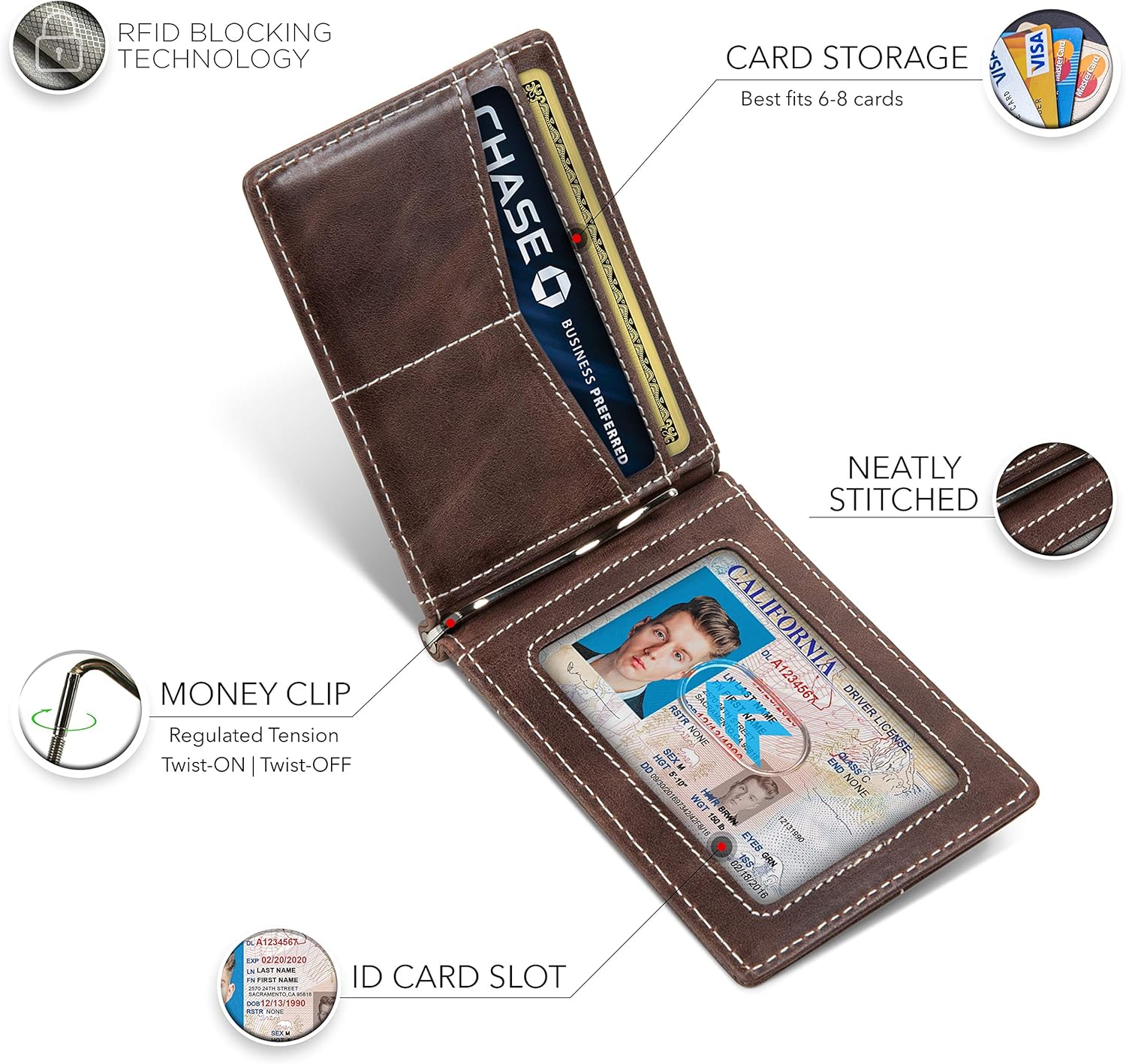 SERMAN BRANDS RFID Blocking Wallet Slim Bifold - Genuine Leather Minimalist Front Pocket Wallets for Men with Money Clip Gift - Image 5