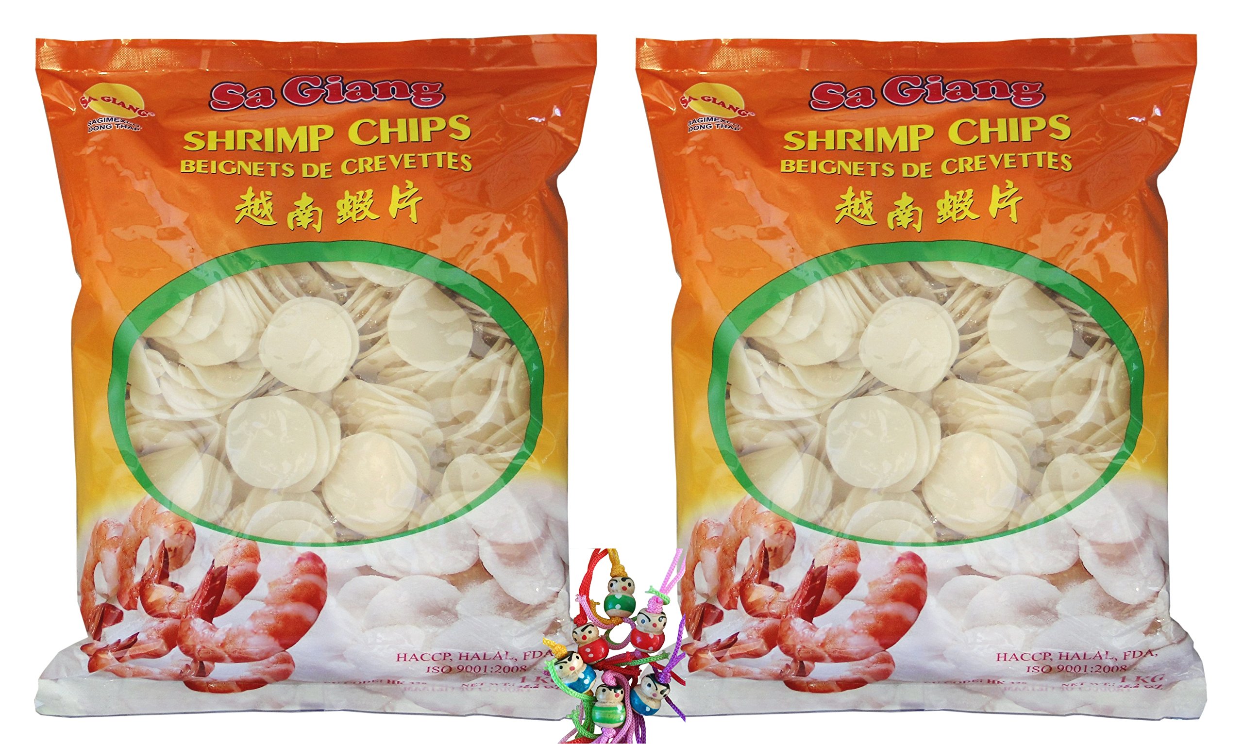 [ 2 x 1 kg] SA GIANG Galletas para gambas, no horneadas, Kroepoek # Y2 + un pequeño colgante de la suerte gratis