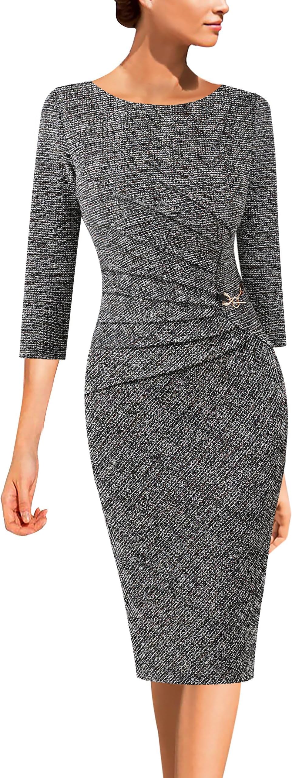 VFSHOW Womens Elegant Ruched Pleated Work Business Office Cocktail Party Bodycon Pencil Sheath Dress